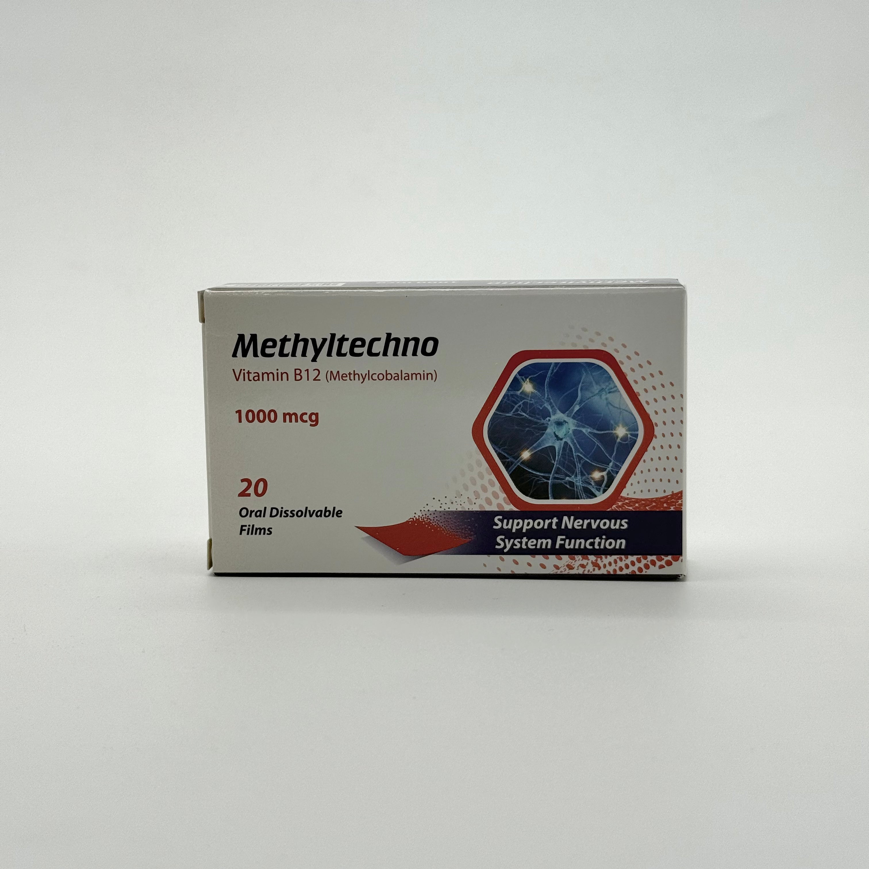Methyltechno 1000mcg 20 Oral Dissolvable Films ميثيلتكنو 1000 مكغ – 20 شريط فموي ذائب
