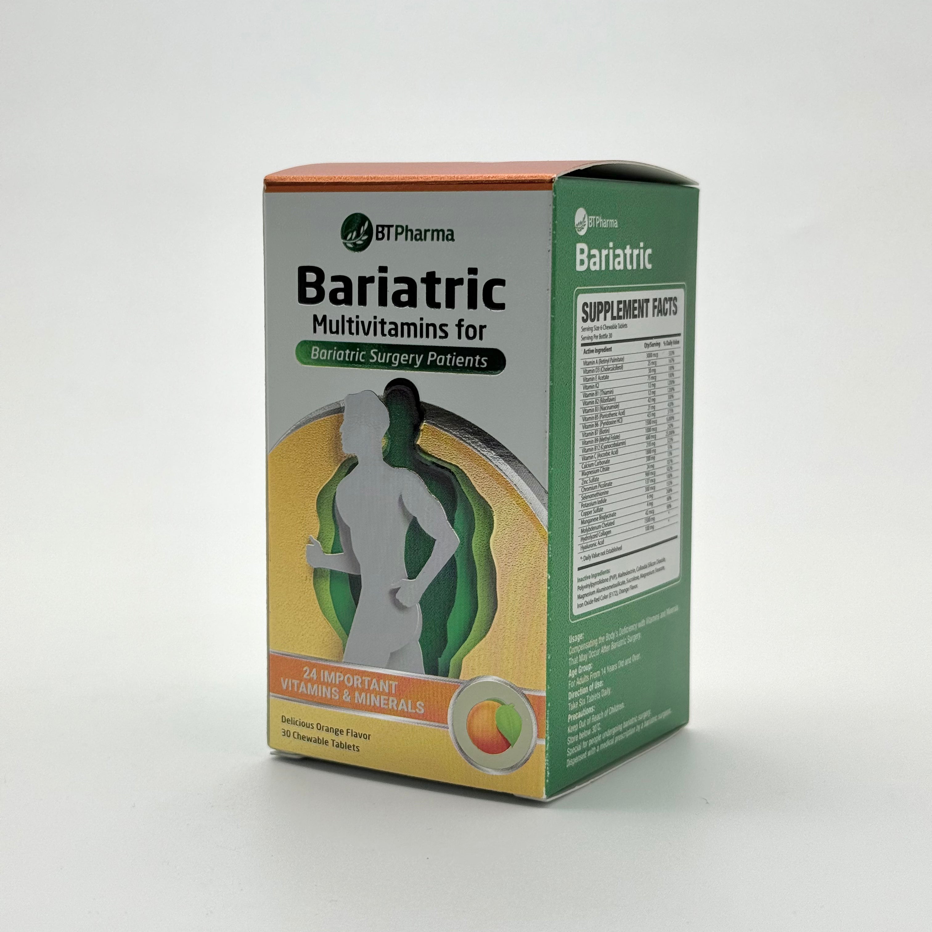 Bt Pharma Bariatric Multivitamins 30 Chewable Tablets Orange Flavor بي تي فارما متعدد الفيتامينات لما بعد جراحة السمنة 30 قرص قابل للمضغ بنكهة البرتقال