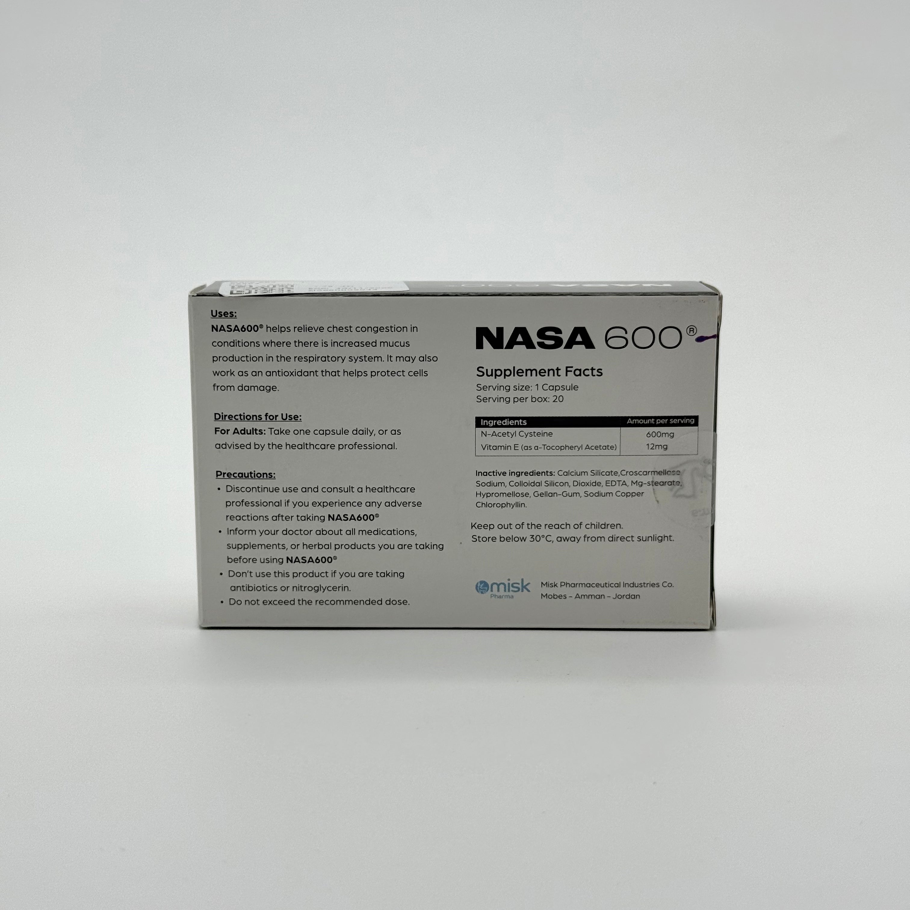 Misk Pharma NASA 600mg 20 Capsules ميسك فارما ناسا 600 ملغ 20 كبسولة