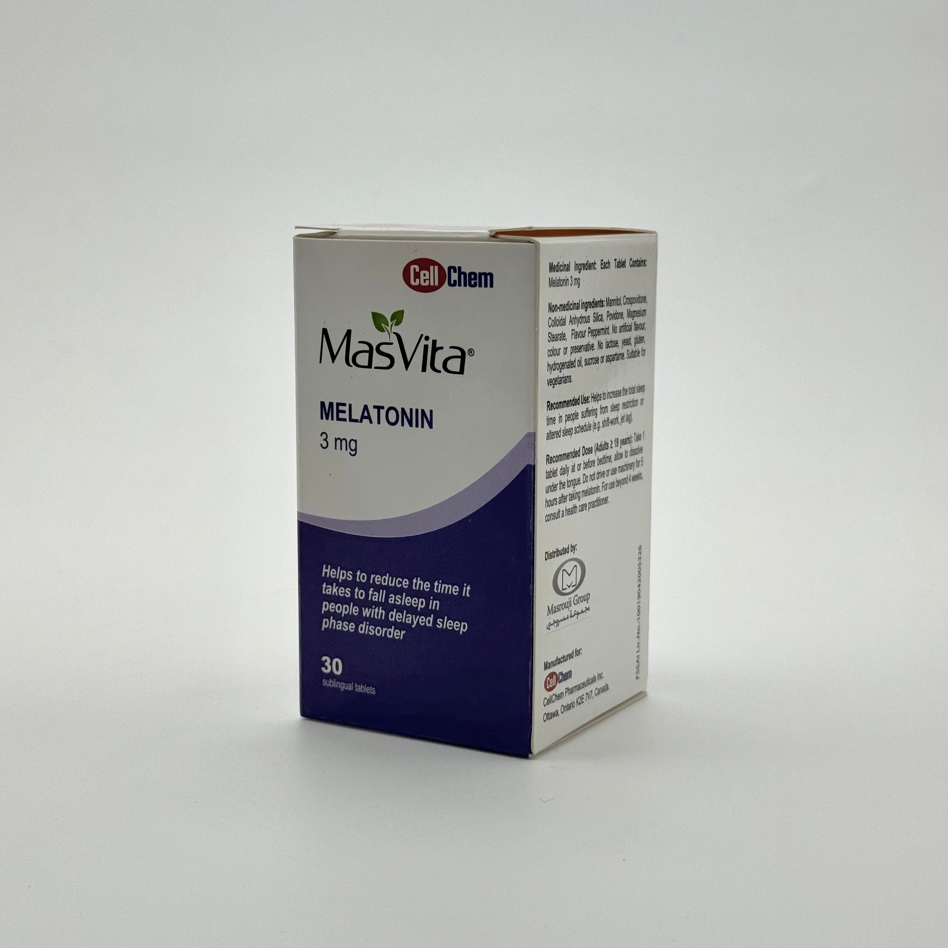 Masvita Melatonin 3mg 30 Sublingual Tablets ماسفيتا ميلاتونين 3 ملغ 30 قرص تحت اللسان
