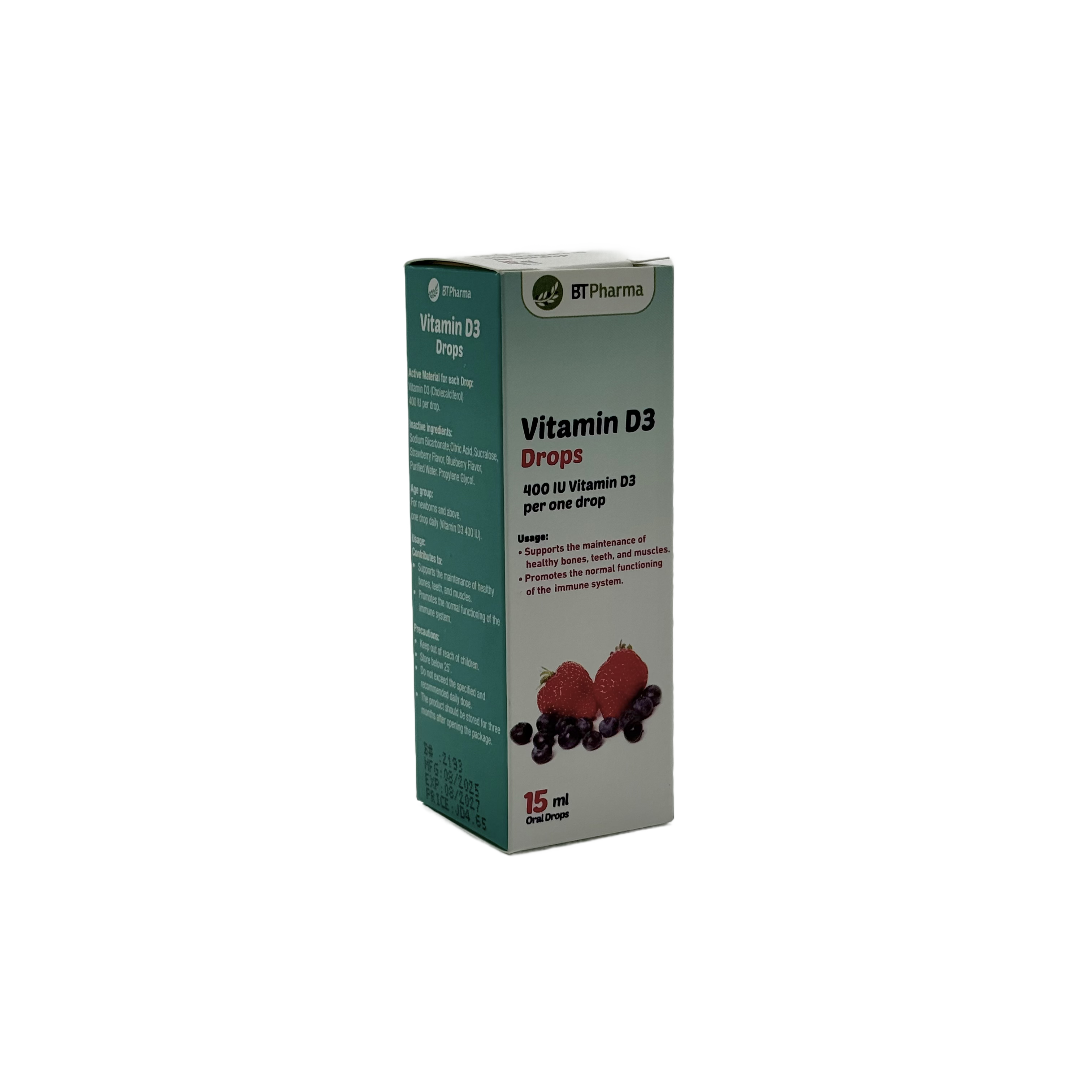 BT Pharma Vitamin D3 400IU Drops 15ml بي تي فارما فيتامين د3 400 وحدة دولية 15 مل قطرات