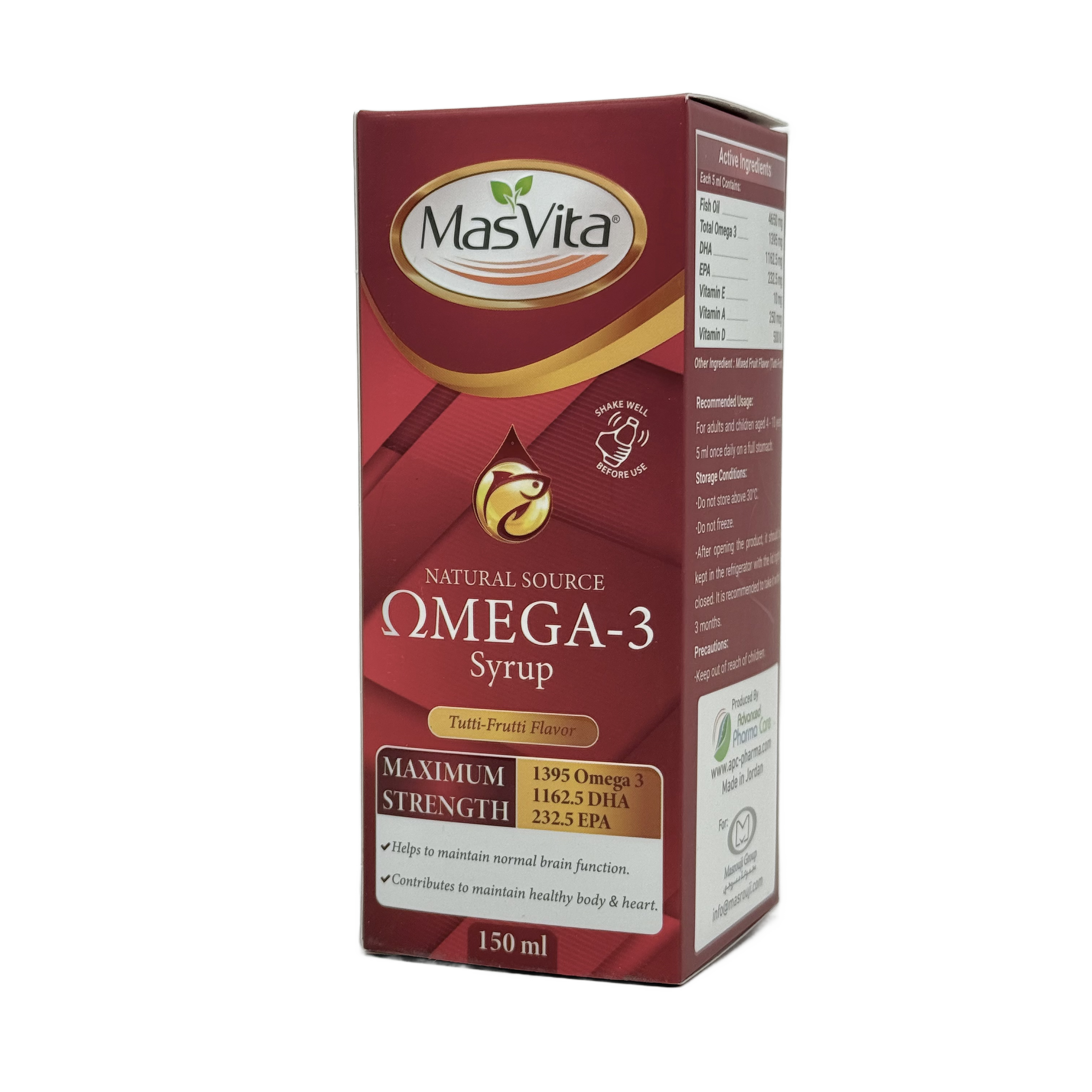 Masvita Omega 3 Syrup 150ml  - ماسفيتا أوميغا 3 شراب 150 مل