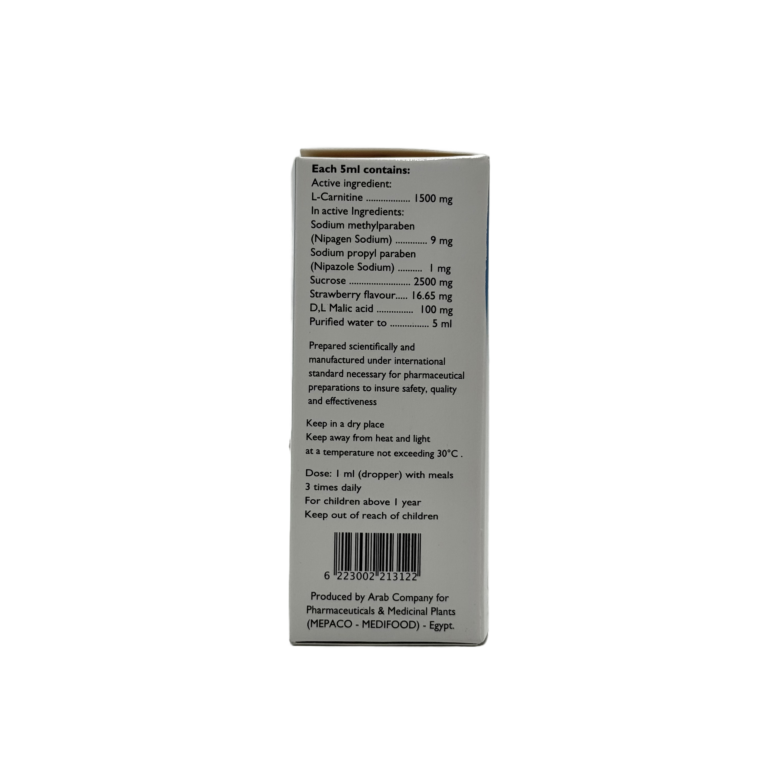 Mepaco L-Carnitine Syrup 30ml  - ميباكو شراب إل-كارنتين 30 مل