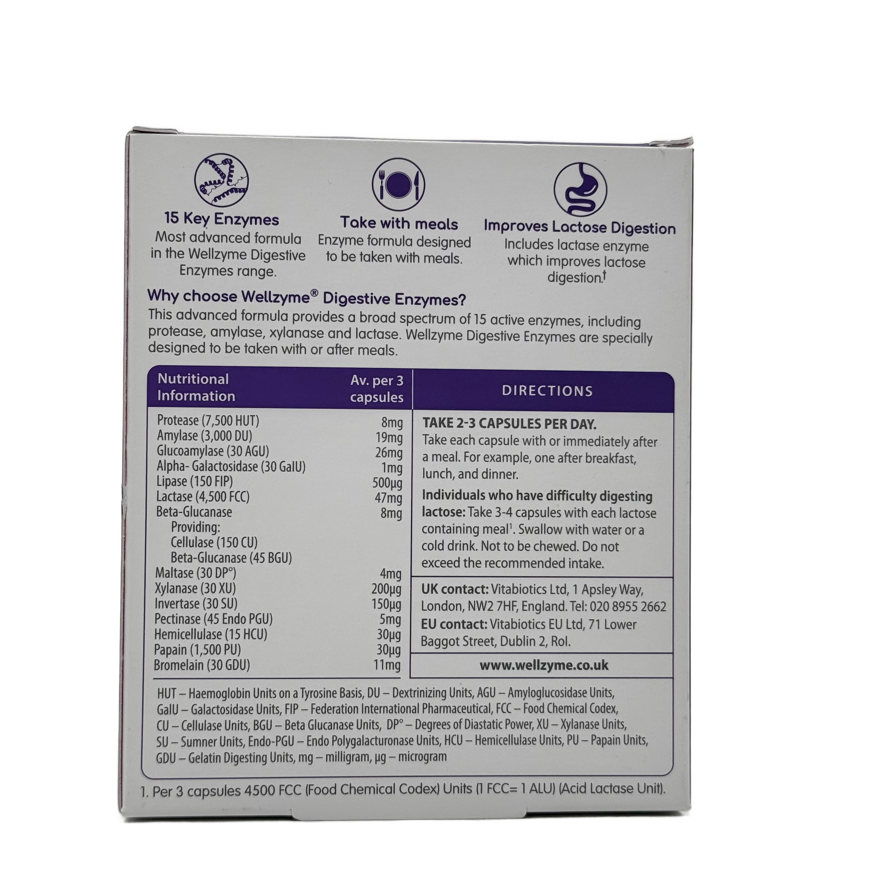 Vitabiotics Wellzyme Digestive Enzymes Advanced 60 Capsules  - فيتابيوتكس ويلزايم دايجستف إنزايمز أدفانسد 60 كبسولة