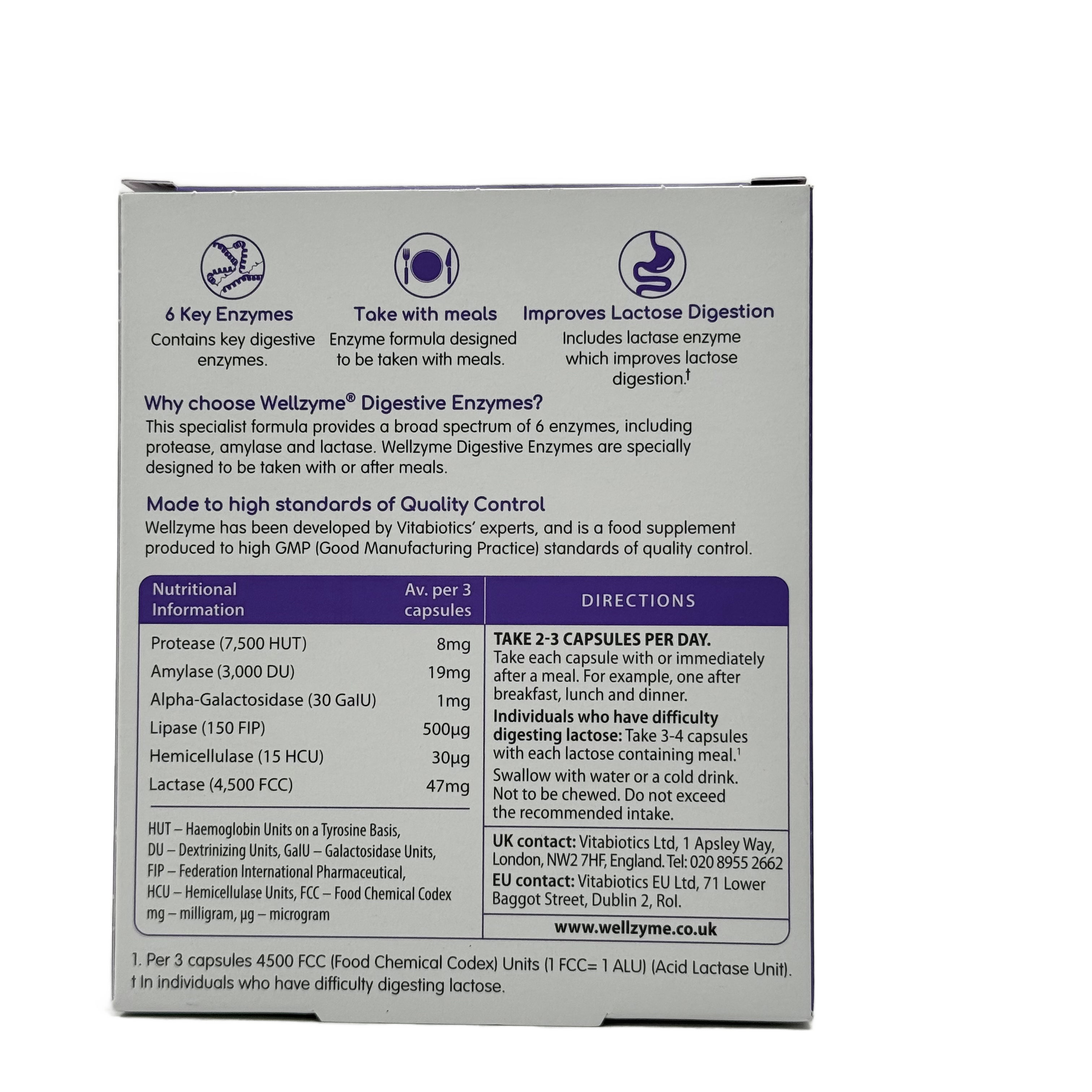 Vitabiotics Wellzyme Digestive Enzymes 60 Capsules  - فيتابيوتكس ويلزايم دايجستف إنزايمز 60 كبسولة