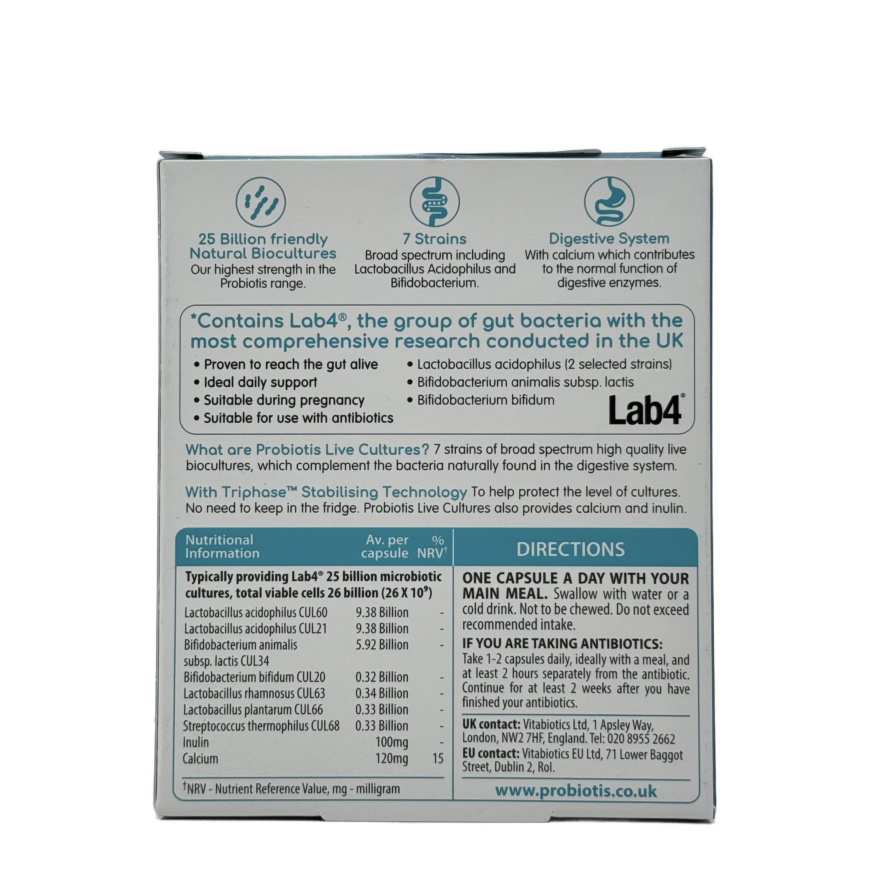 Vitabiotics Probiotis Extra Strength Live Cultures 30 Capsules - فيتابيوتكس بروبايوتس إكسترا سترينث لايف كالتشرز 30 كبسولة