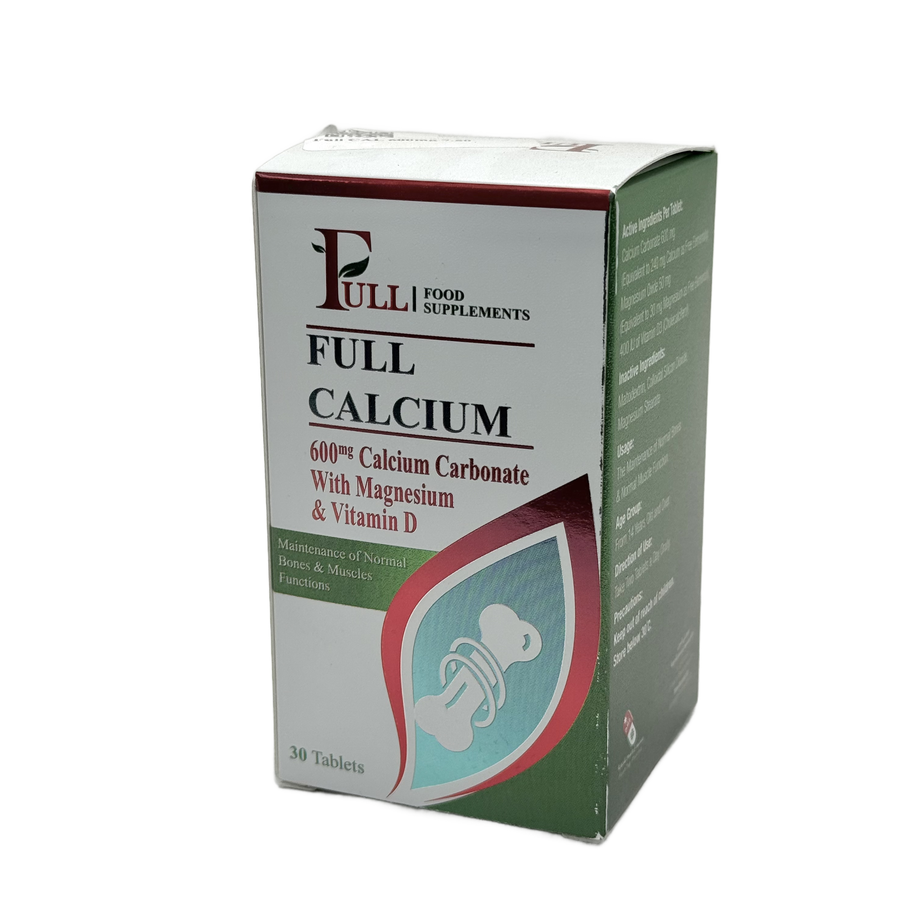 Full Calcium Carbonate 600 Mg 30 Tablets -  كالسيوم كربونات 600 ملغ 30 قرص