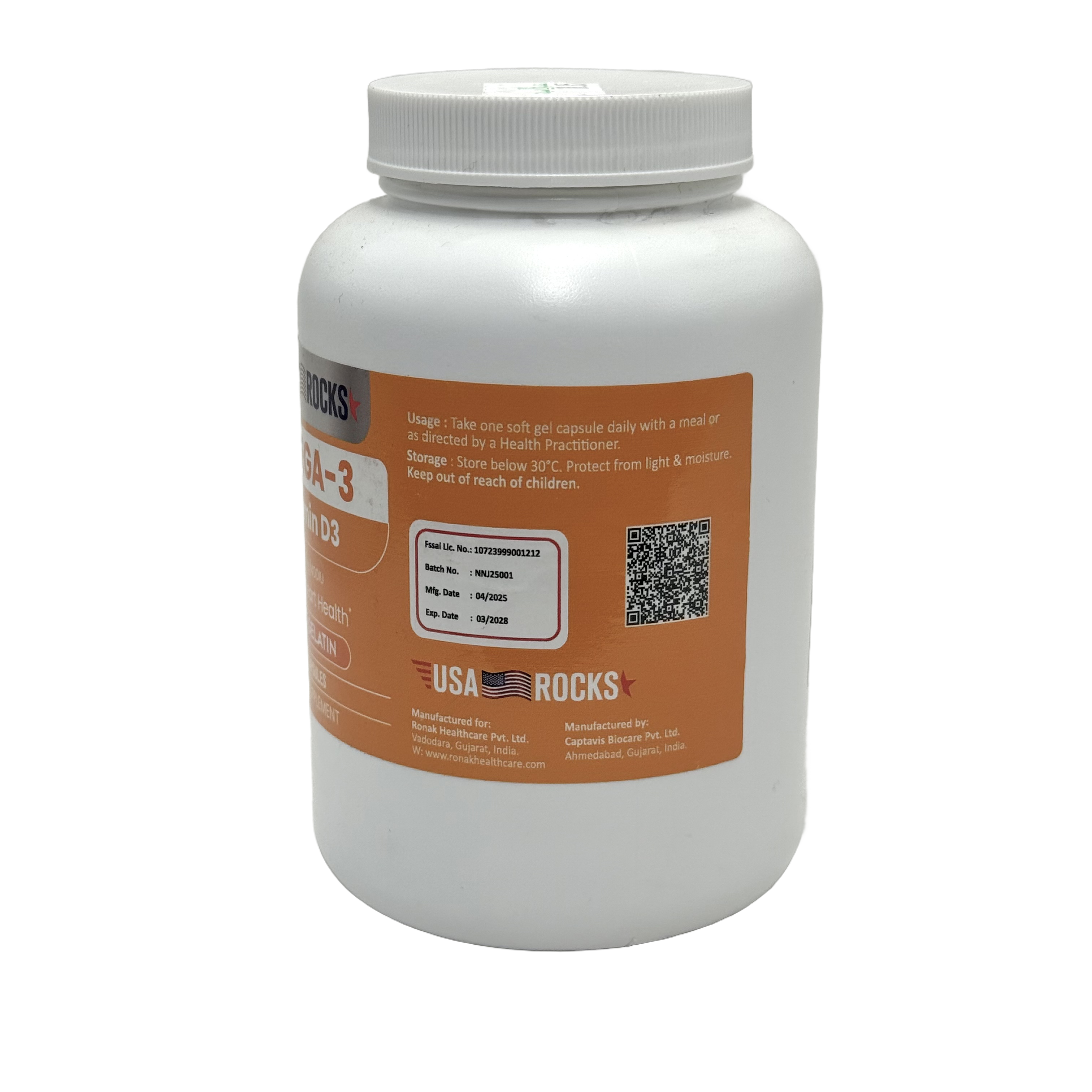 Usa Rocks Omega-3 Vitamin D3 1000mg/400 IU 100 Capsules - يو إس إيه روكس أوميغا-3 فيتامين د3 1000 ملغ/400 وحدة دولية 100 كبسولة