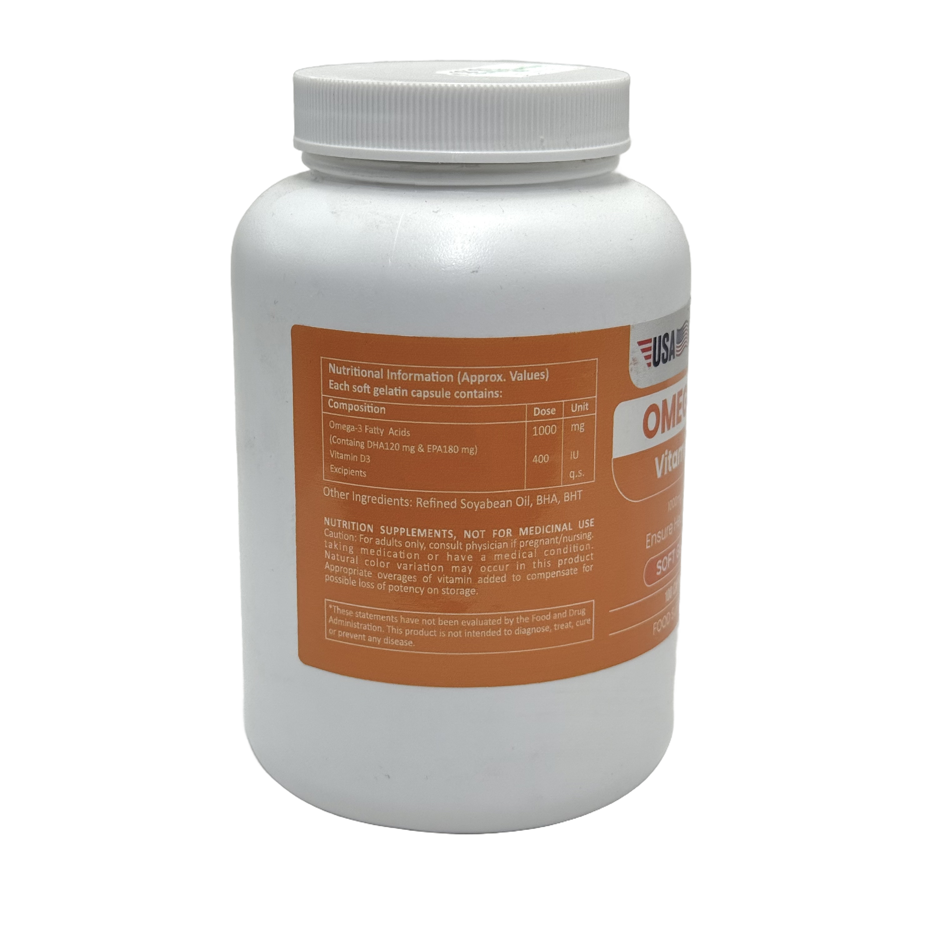 Usa Rocks Omega-3 Vitamin D3 1000mg/400 IU 100 Capsules - يو إس إيه روكس أوميغا-3 فيتامين د3 1000 ملغ/400 وحدة دولية 100 كبسولة