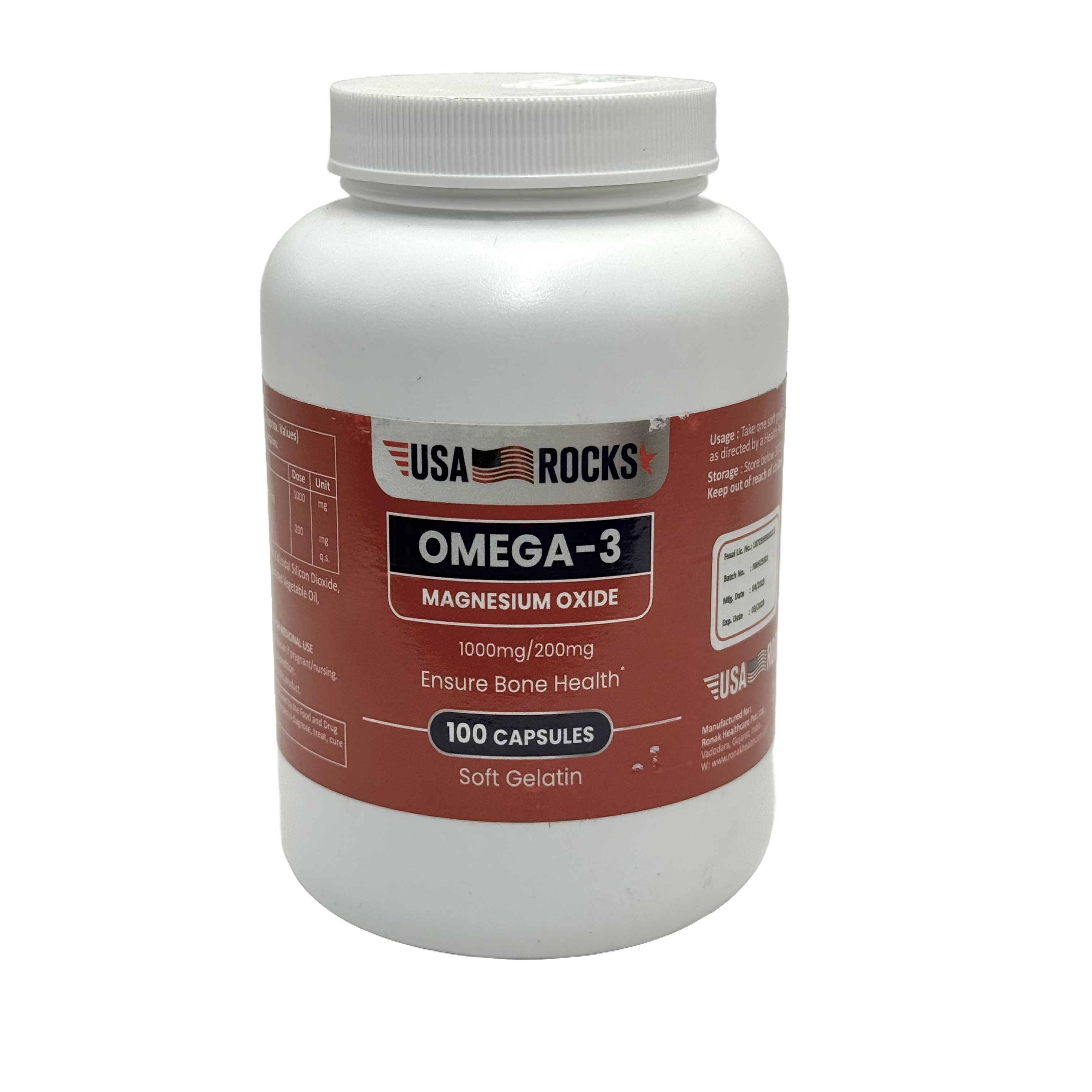 Usa Rocks Omega-3 & Magnesium Oxide 1000mg/200 IU - يو إس إيه روكس أوميغا-3 وماغنيسيوم أوكسيد 1000 ملغ/200 وحدة دولية