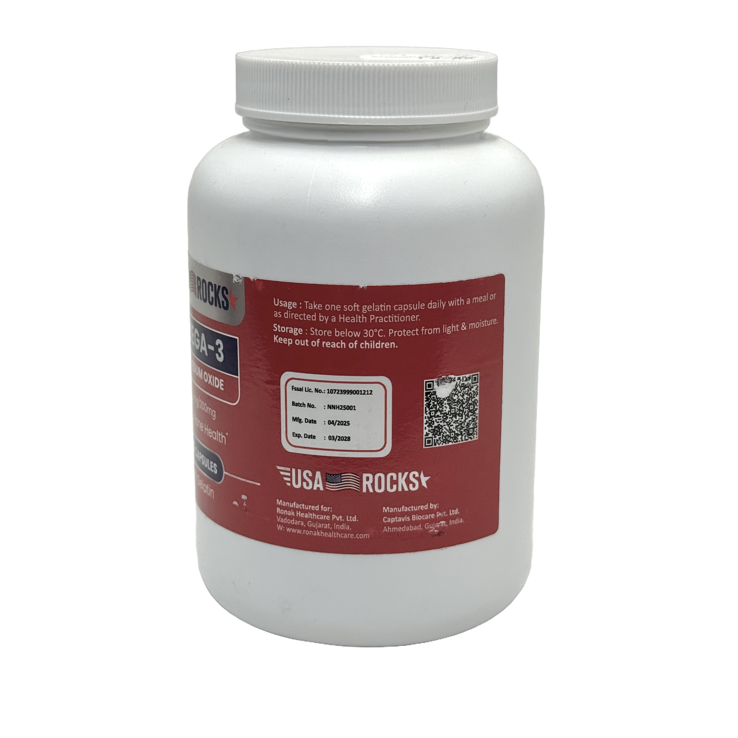 Usa Rocks Omega-3 & Magnesium Oxide 1000mg/200 IU - يو إس إيه روكس أوميغا-3 وماغنيسيوم أوكسيد 1000 ملغ/200 وحدة دولية