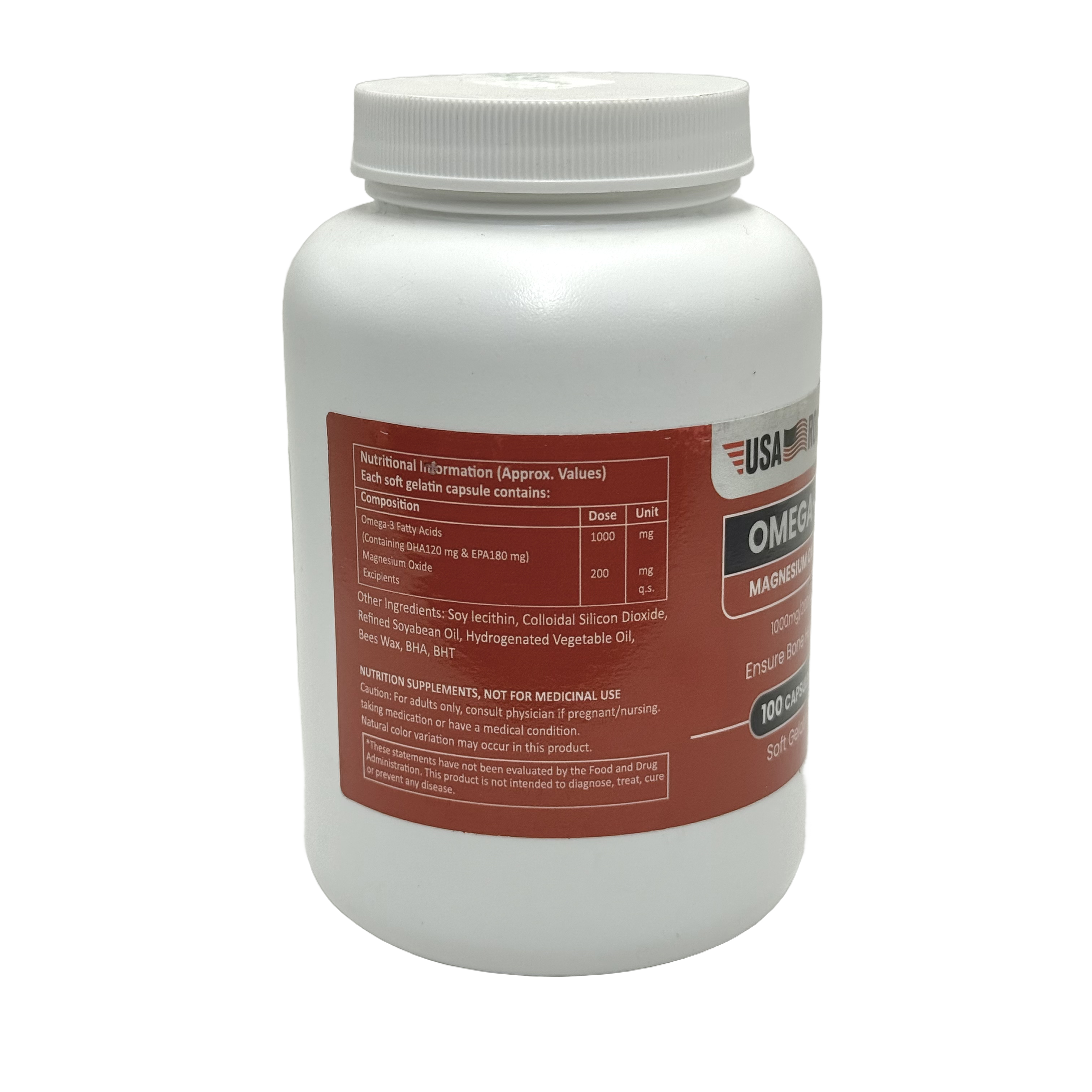 Usa Rocks Omega-3 & Magnesium Oxide 1000mg/200 IU - يو إس إيه روكس أوميغا-3 وماغنيسيوم أوكسيد 1000 ملغ/200 وحدة دولية