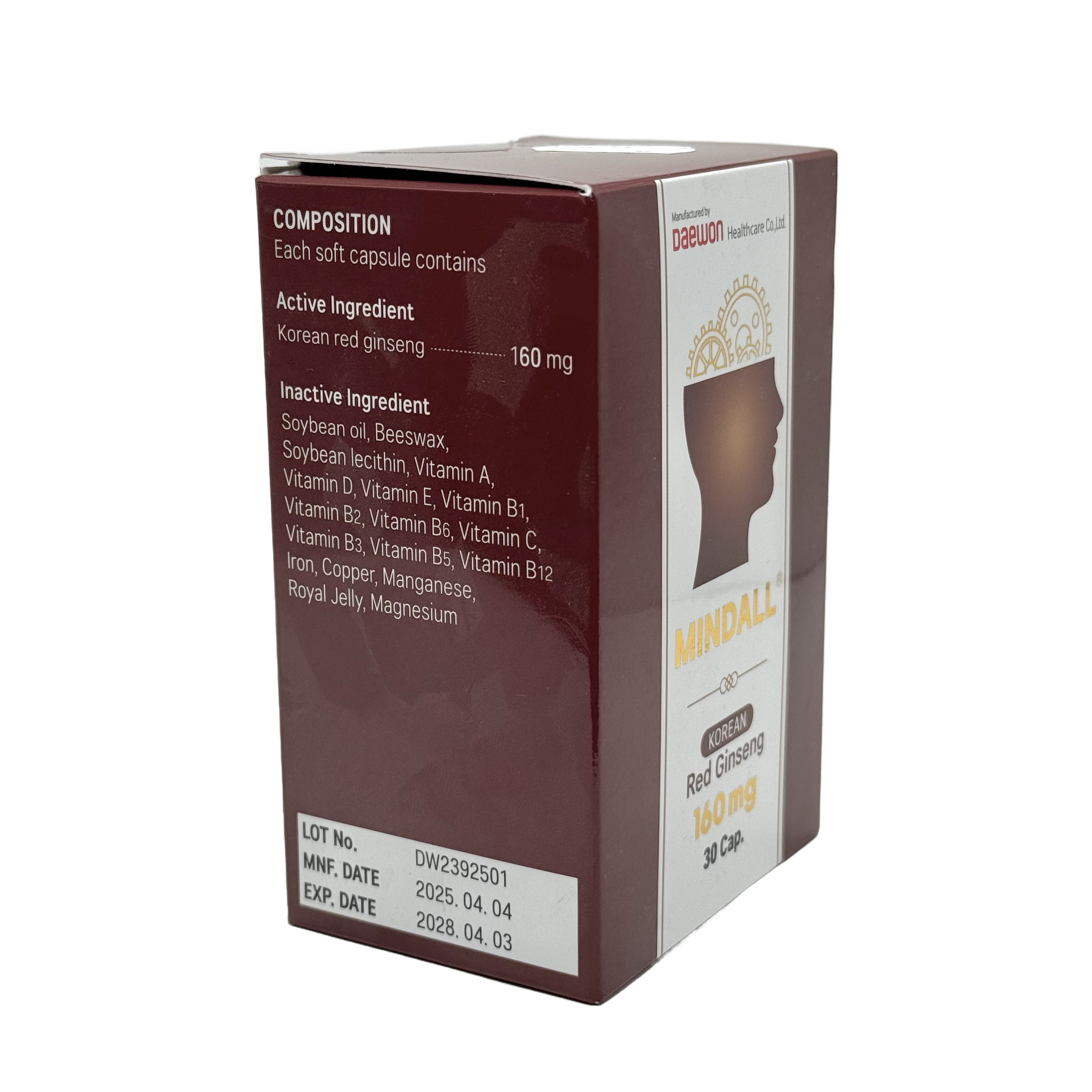 MINDALL with Korean Red Ginseng 160mg 30 Capsules - مايندول مع الجنسنغ الأحمر الكوري ١٦٠ ملغ ٣٠ كبسولة
