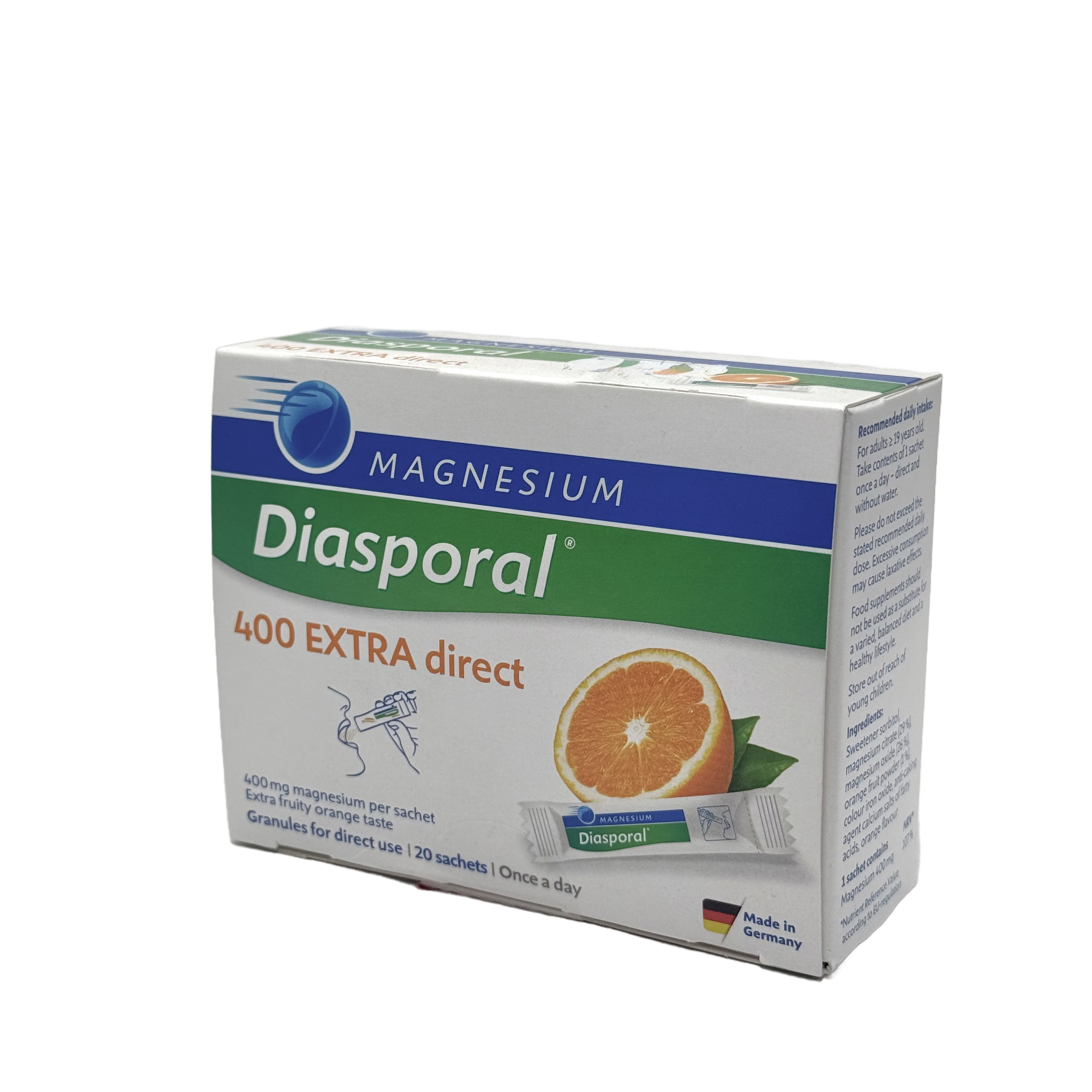 Diasporal Extra Direct Magnesium 400mg 20 Sachets - دياسبورال إكسترا دايركت ماغنيسيوم ٤٠٠ ملغ ٢٠ كيس