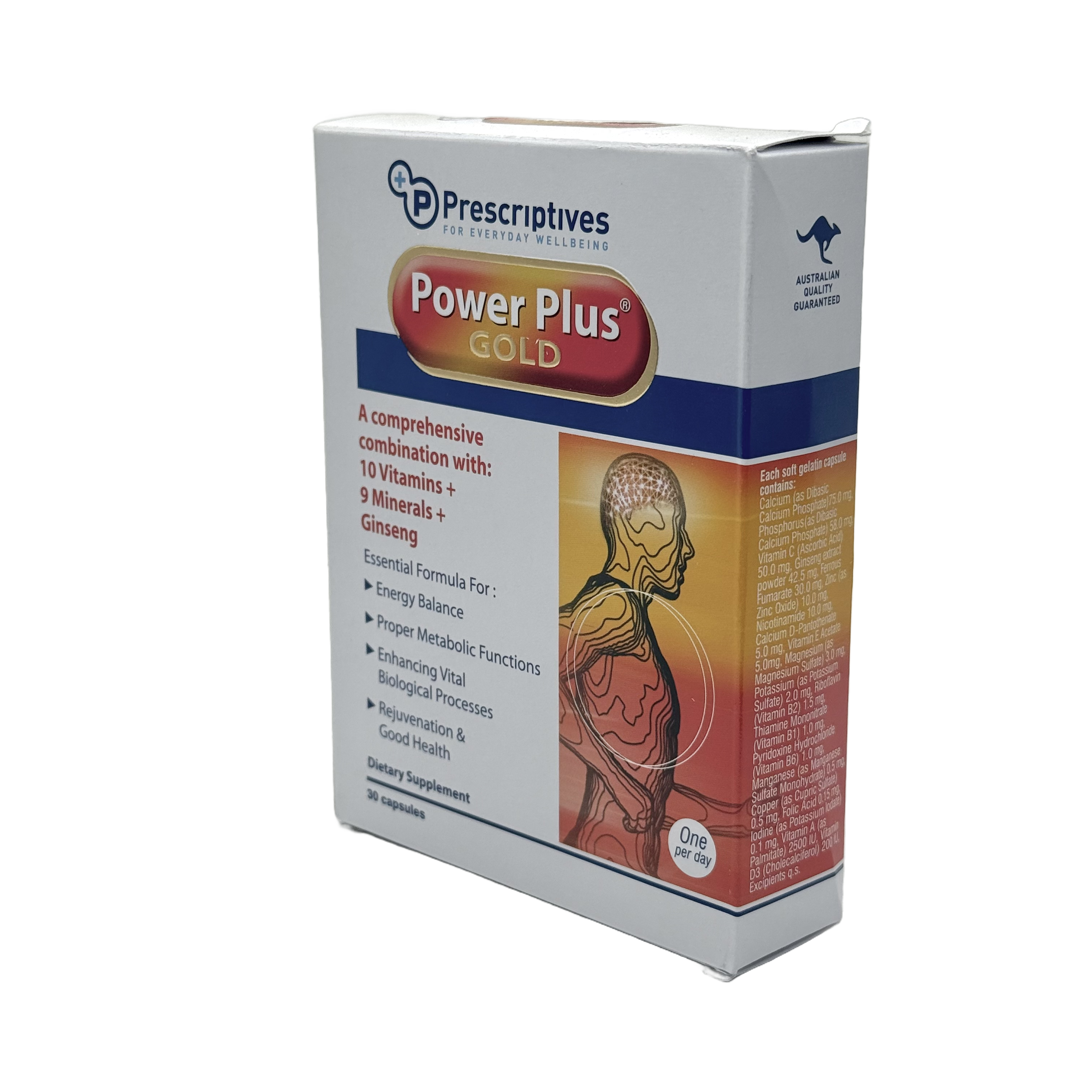Power Plus Gold Multi Vitamins And Minerals 30 Capsule - باور بلس جولد ملتي فيتامين اند مينيرالز ٣٠ كبسولة