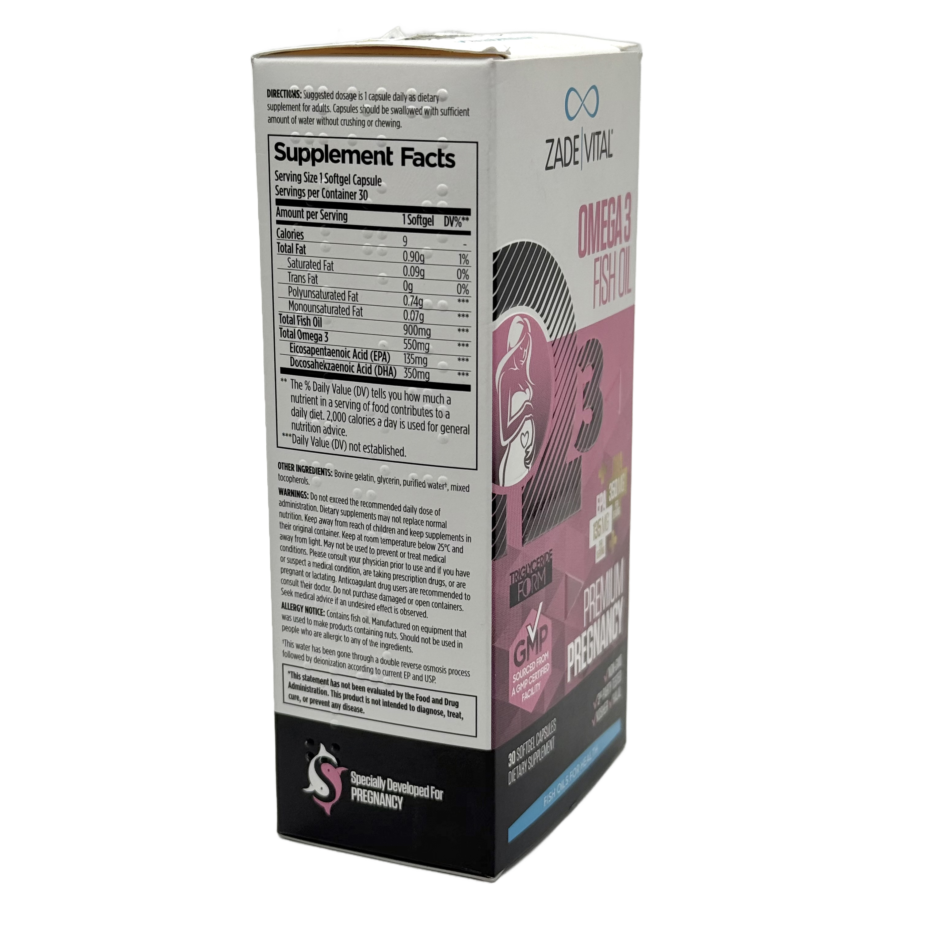 Zade Vital Omega 3 Premium Pregnancy 30 Capsules - زادا فيتال أوميغا 3 بريميوم للحامل 30 كبسولة