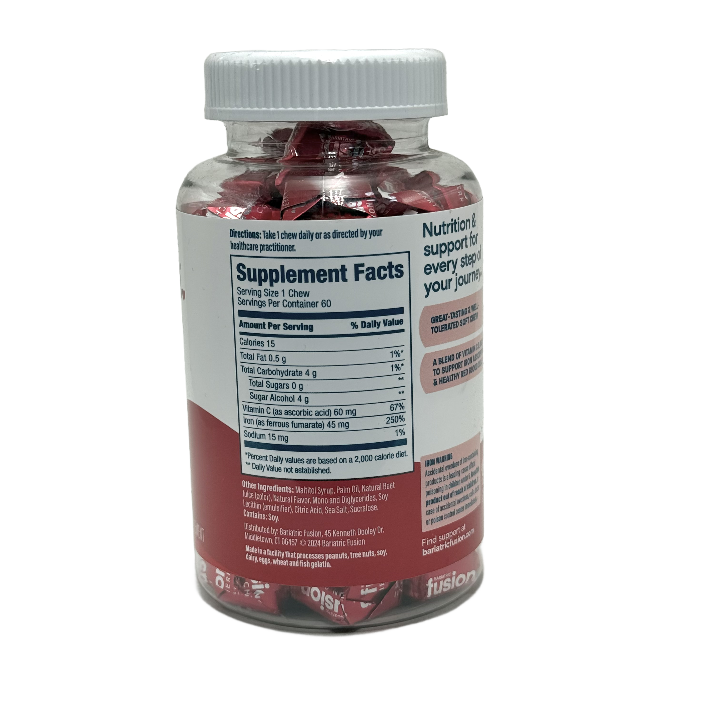 Bariatric Fusion Iron + Vitamin C 60 Soft Chewable Tablets – Cherry - بارياتريك فيوجن حديد + فيتامين سي 60 قرص مضغ بنكهة الكرز