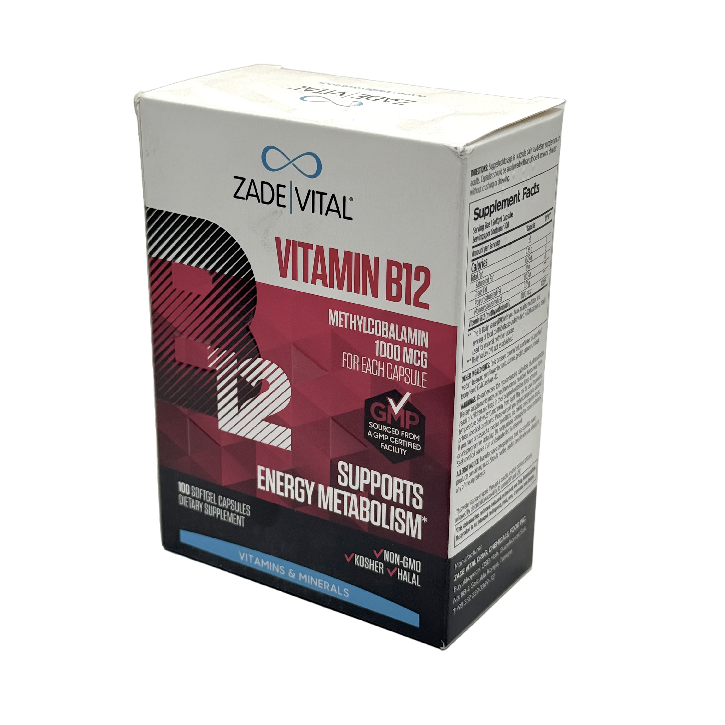 Zade Vital Vit B12 1000mcg 100 Cap - زايد فيتال فيتامين ب12 1000 مكغ 100 كبسولة