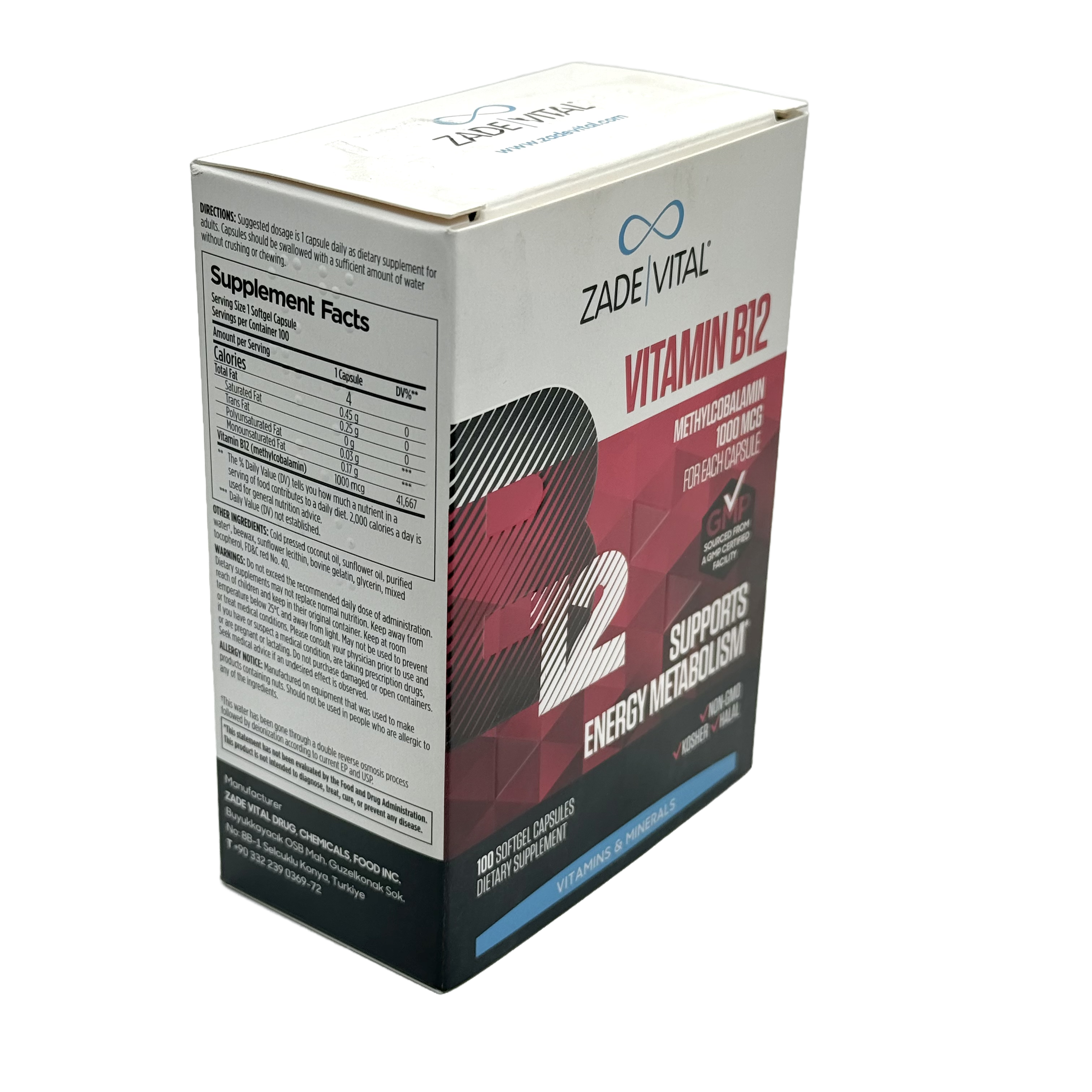 Zade Vital Vit B12 1000mcg 100 Cap - زايد فيتال فيتامين ب12 1000 مكغ 100 كبسولة