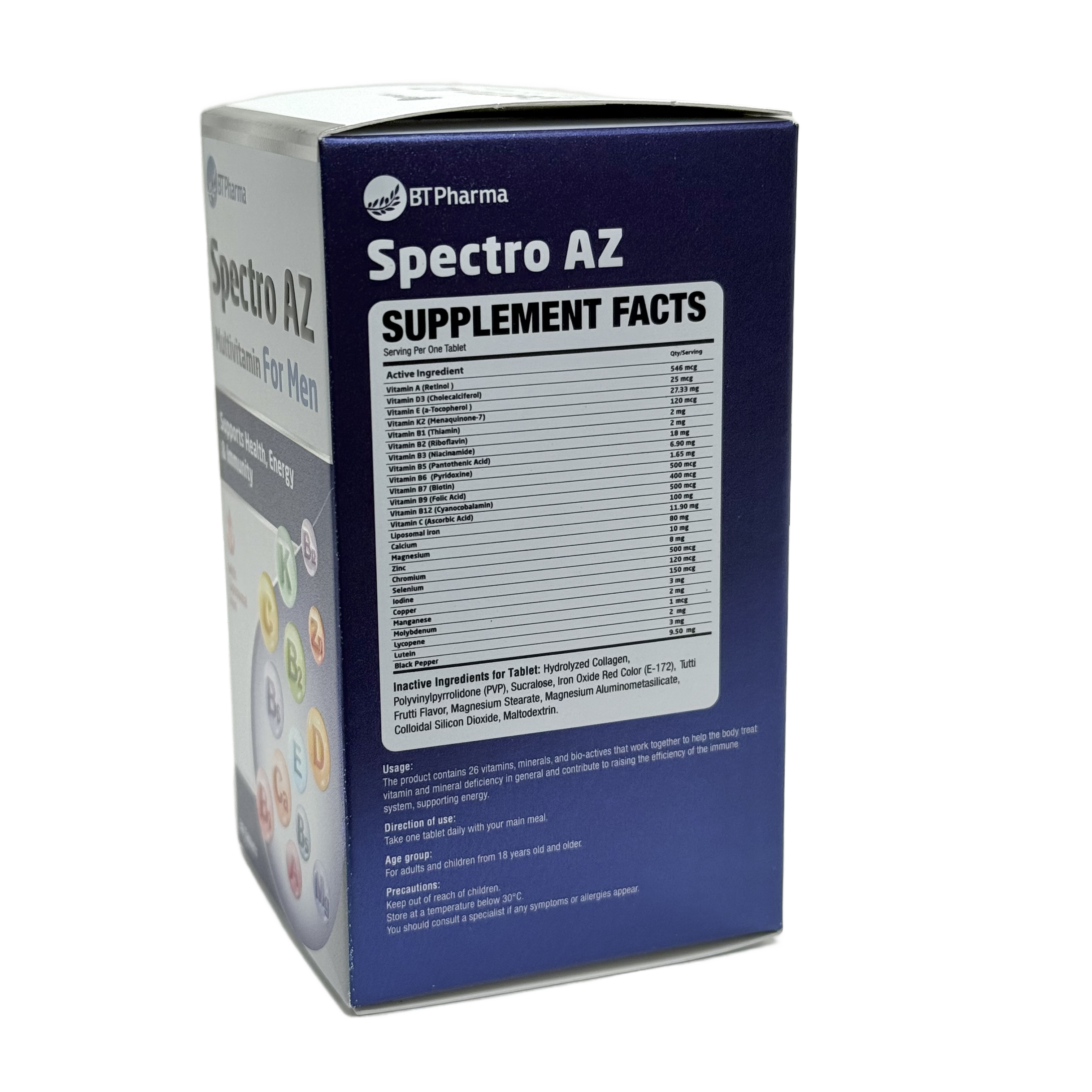 BTPharma Spectro AZ 30 Tablets - بي تي فارما سبيكترو اي زد 30 قرص للرجال