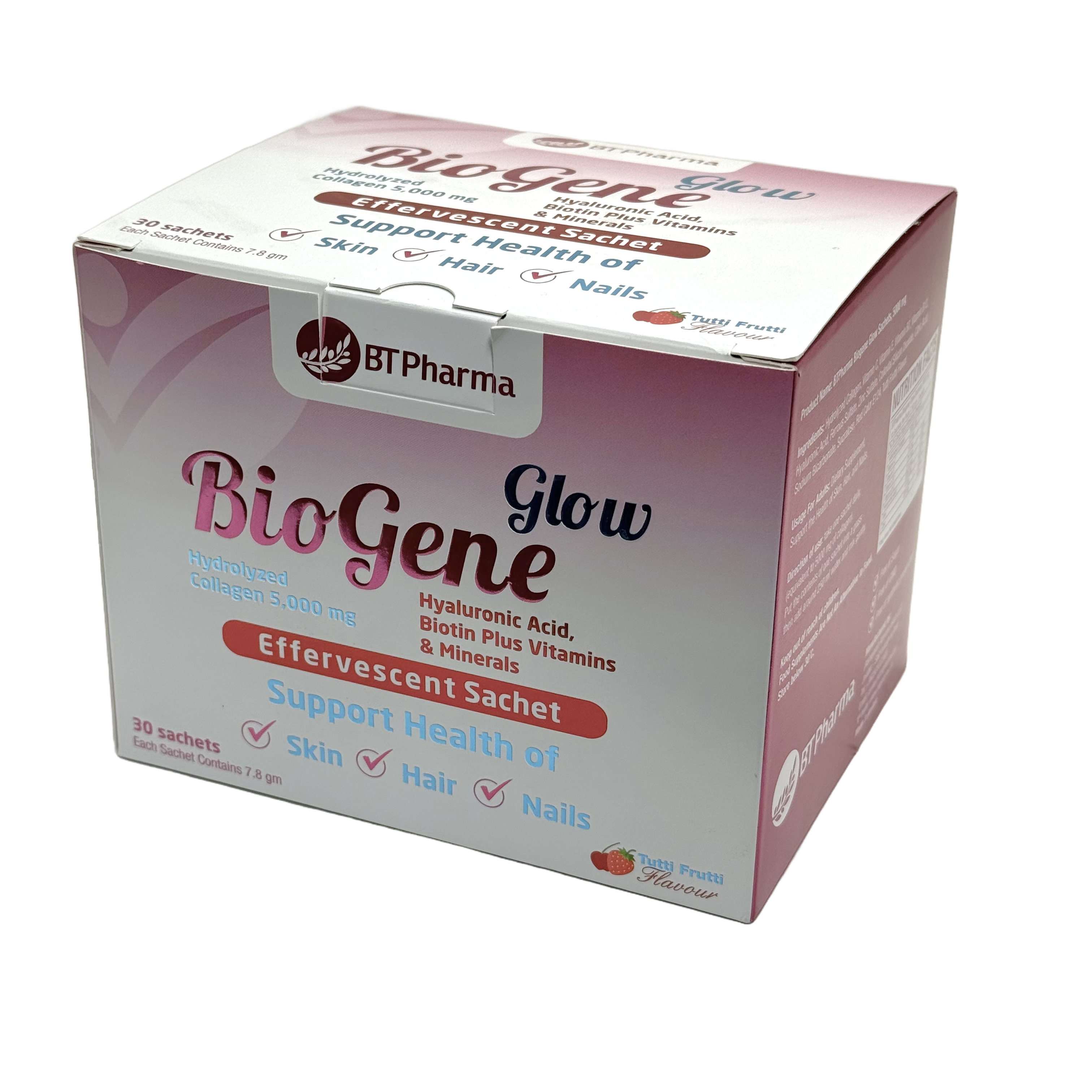 Bt Pharma Biogene Glow Collagen 5000mg 30 Effervescent Sachets - بيوجين غلو كولاجين 5000 ملغ 30 كيس فوار