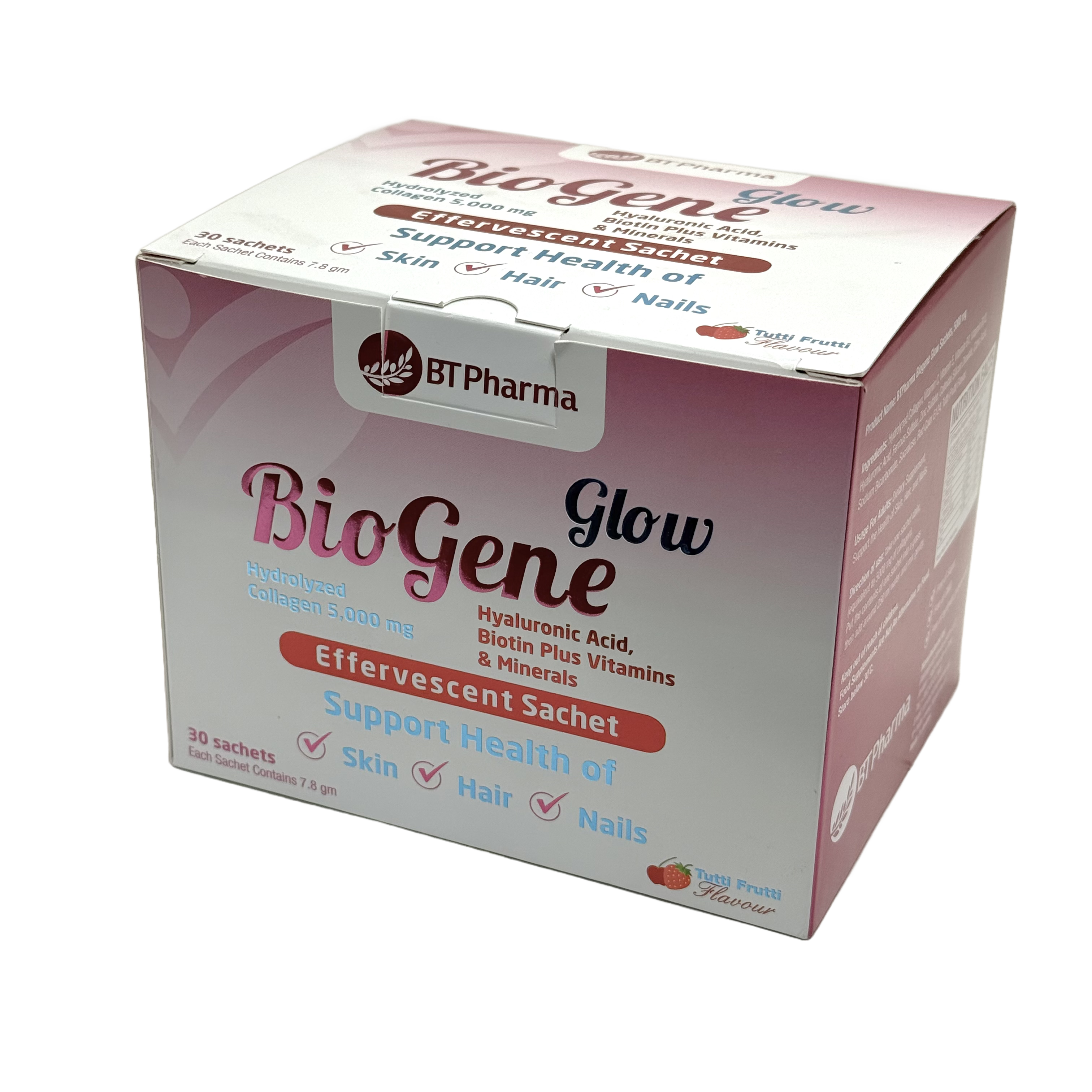 Bt Pharma Biogene Glow Collagen 5000mg 30 Effervescent Sachets - بيوجين غلو كولاجين 5000 ملغ 30 كيس فوار