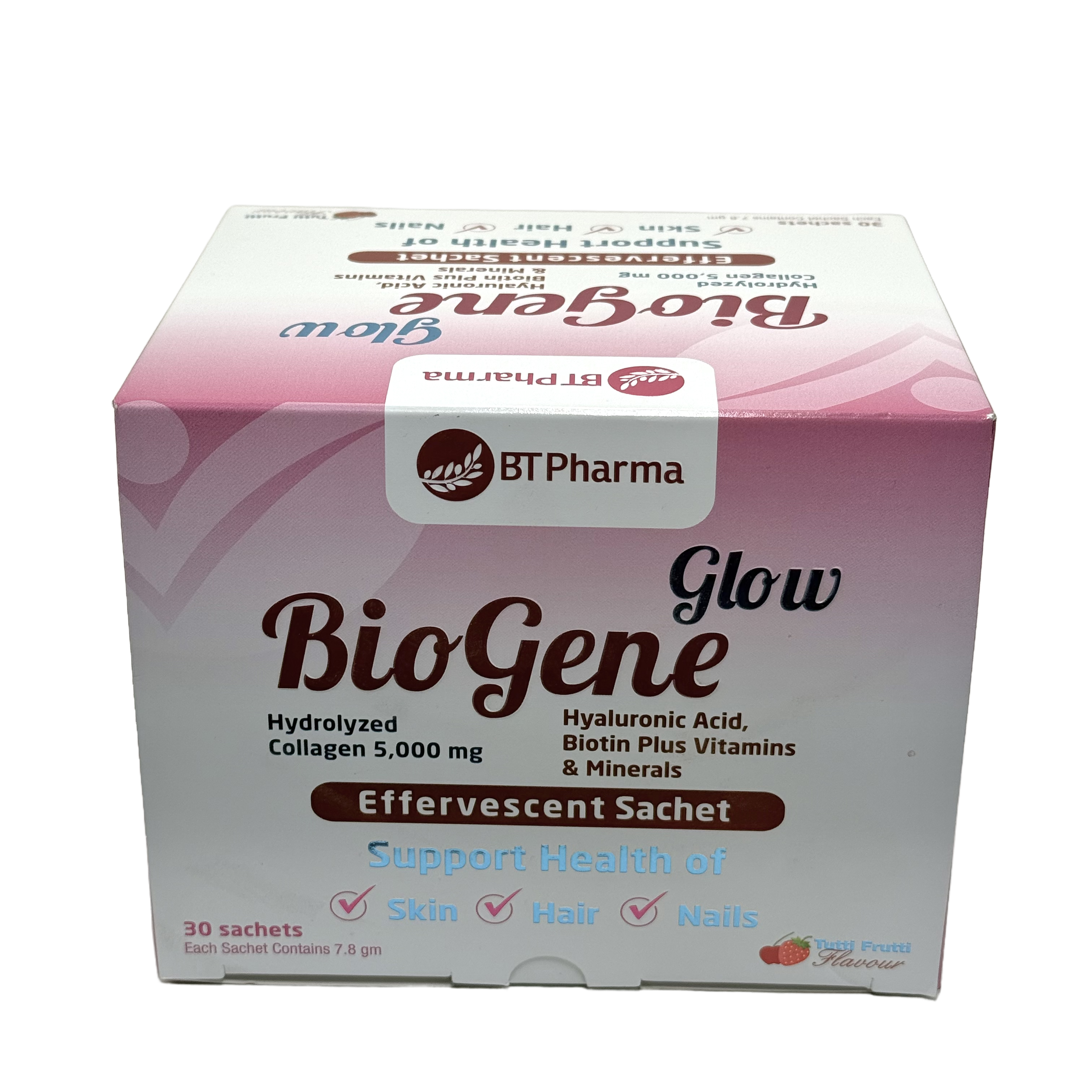 Bt Pharma Biogene Glow Collagen 5000mg 30 Effervescent Sachets - بيوجين غلو كولاجين 5000 ملغ 30 كيس فوار