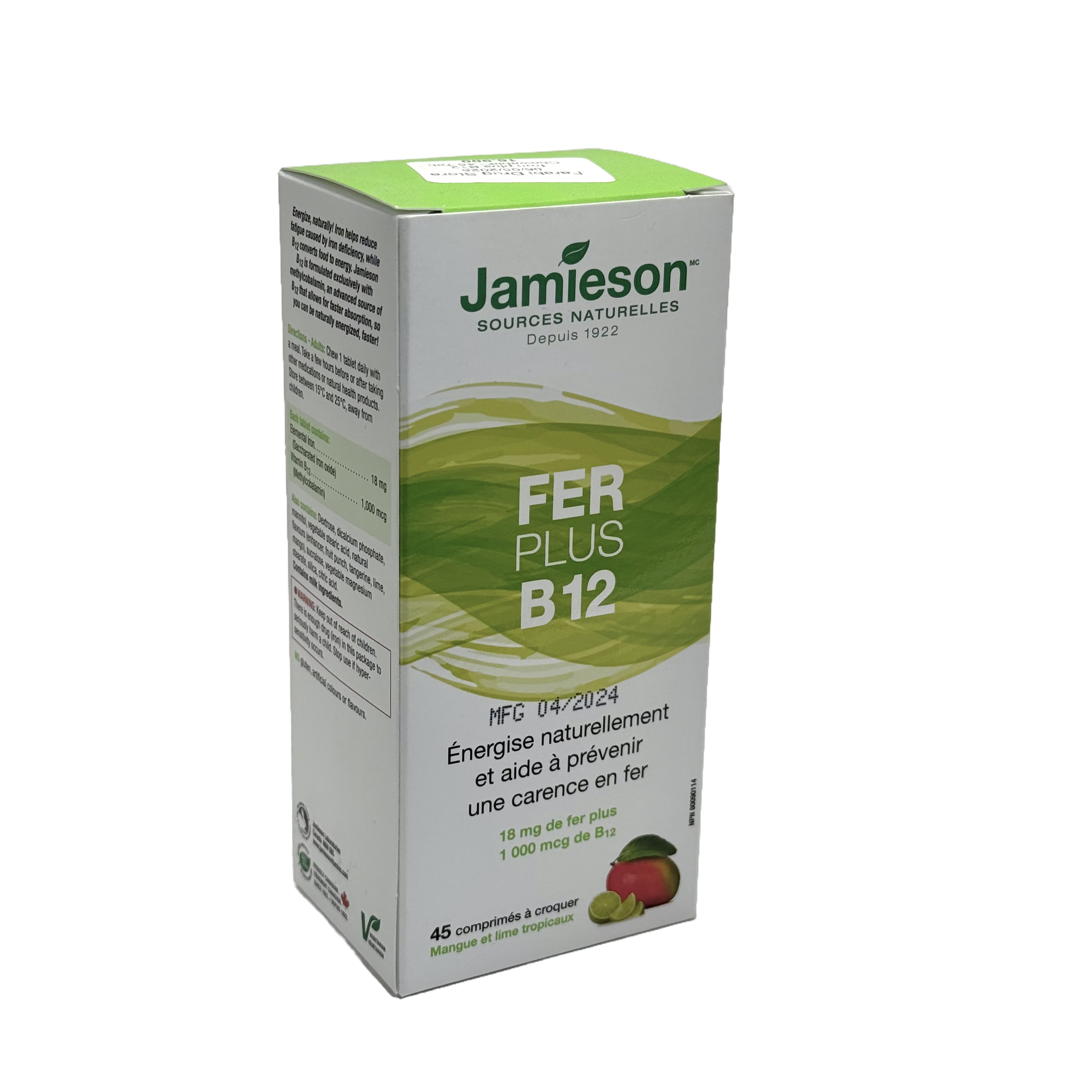 Jamieson Iron + Vitamin B12 Chewable 45 Tablets - جاميسون آيرون + فيتامين ب12 أقراص مضغ 45 قرص