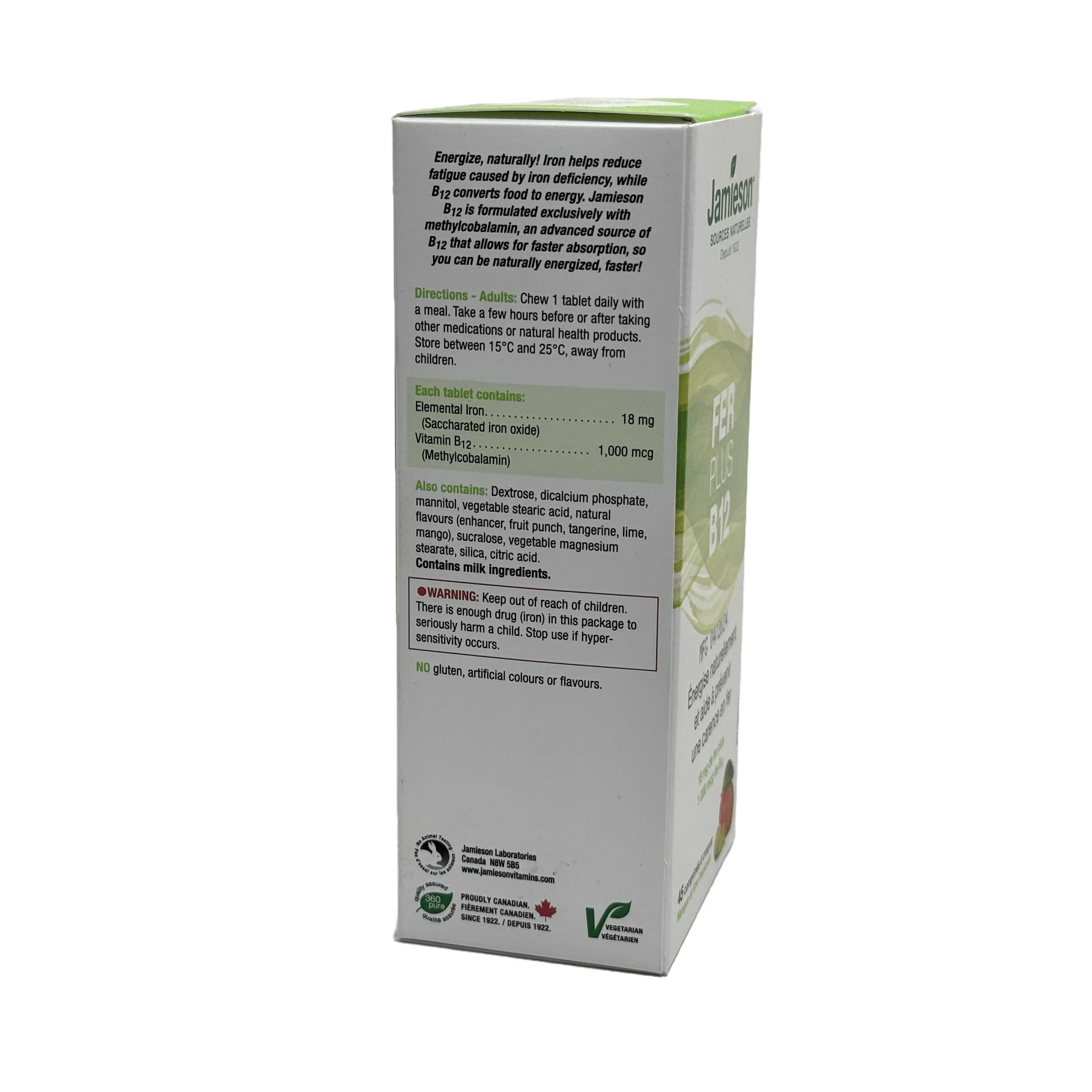 Jamieson Iron + Vitamin B12 Chewable 45 Tablets - جاميسون آيرون + فيتامين ب12 أقراص مضغ 45 قرص
