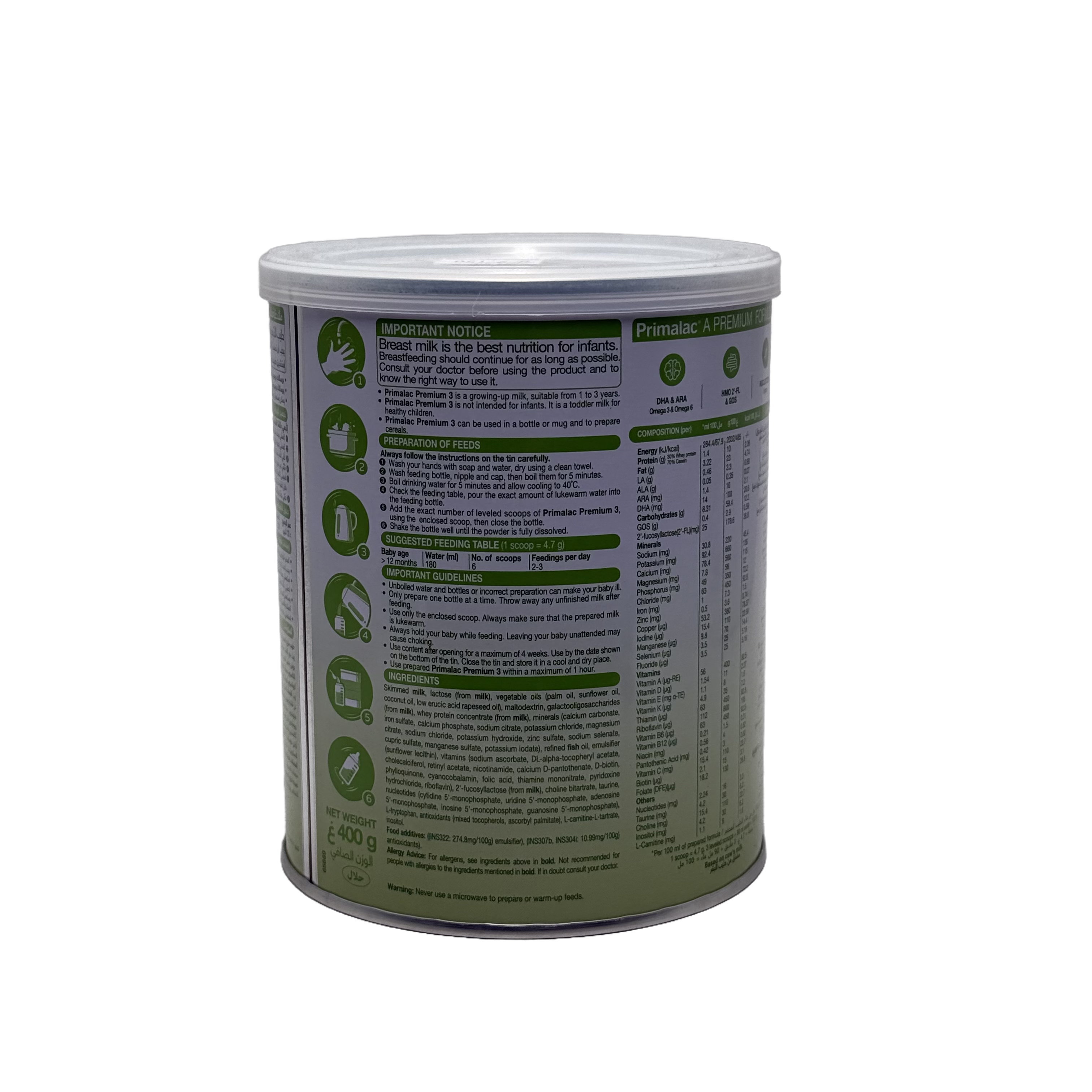 Primalac Premium 3 Young Child Formula 400g - بريمالاك بريميوم 3 حليب أطفال 400 غرام
