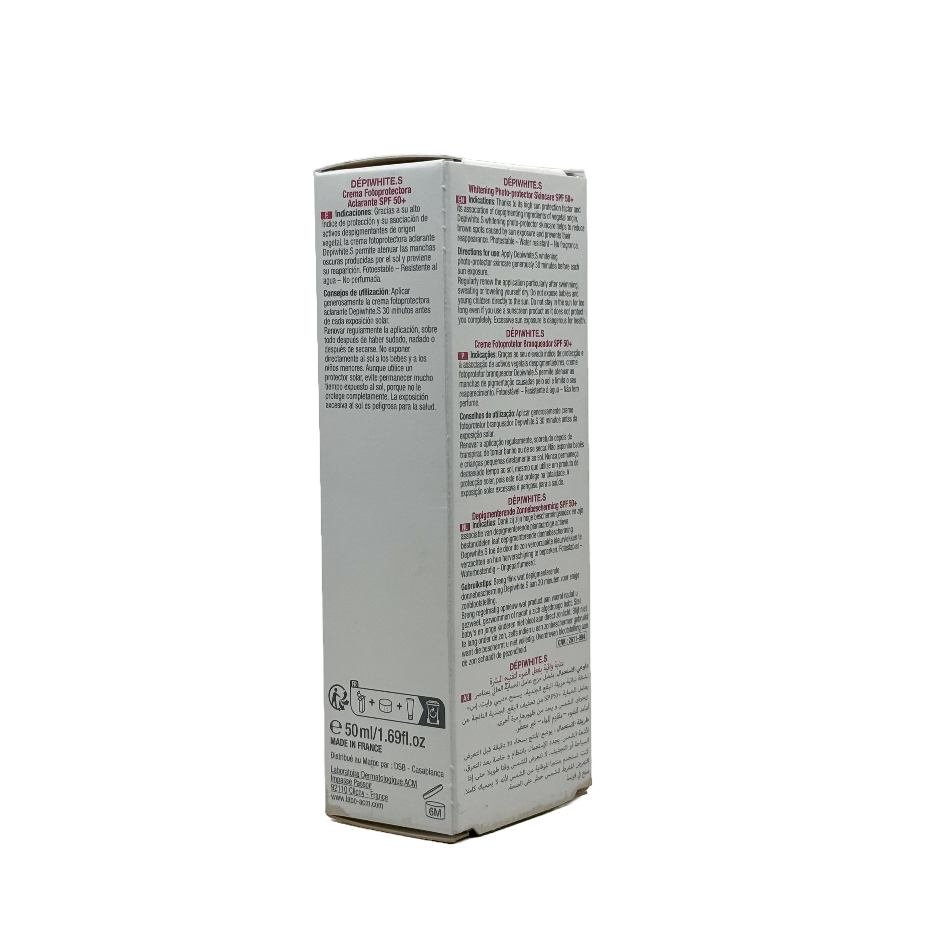 ACM Depiwhite.S 50ml Photo-Protector Skincare SPF 50+ اي سي ام ديبيوايت اس50   مل واقي شمسي بعامل حماية 50+