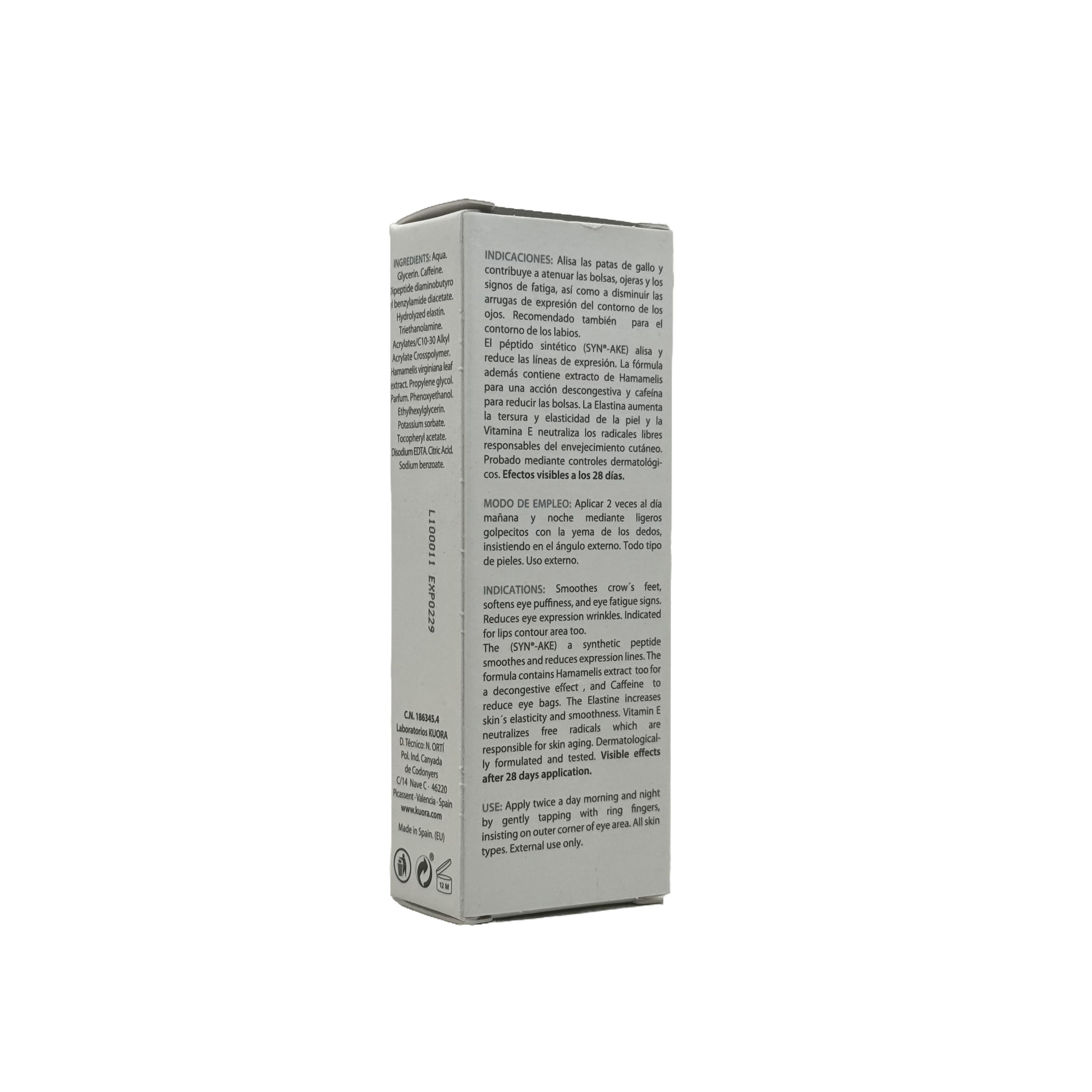 KUORA 28 Days Botox Effect Eye Contour Cream 15ml - كورا كريم محيط العين بتأثير البوتوكس لمدة 28 يوم 15 مل