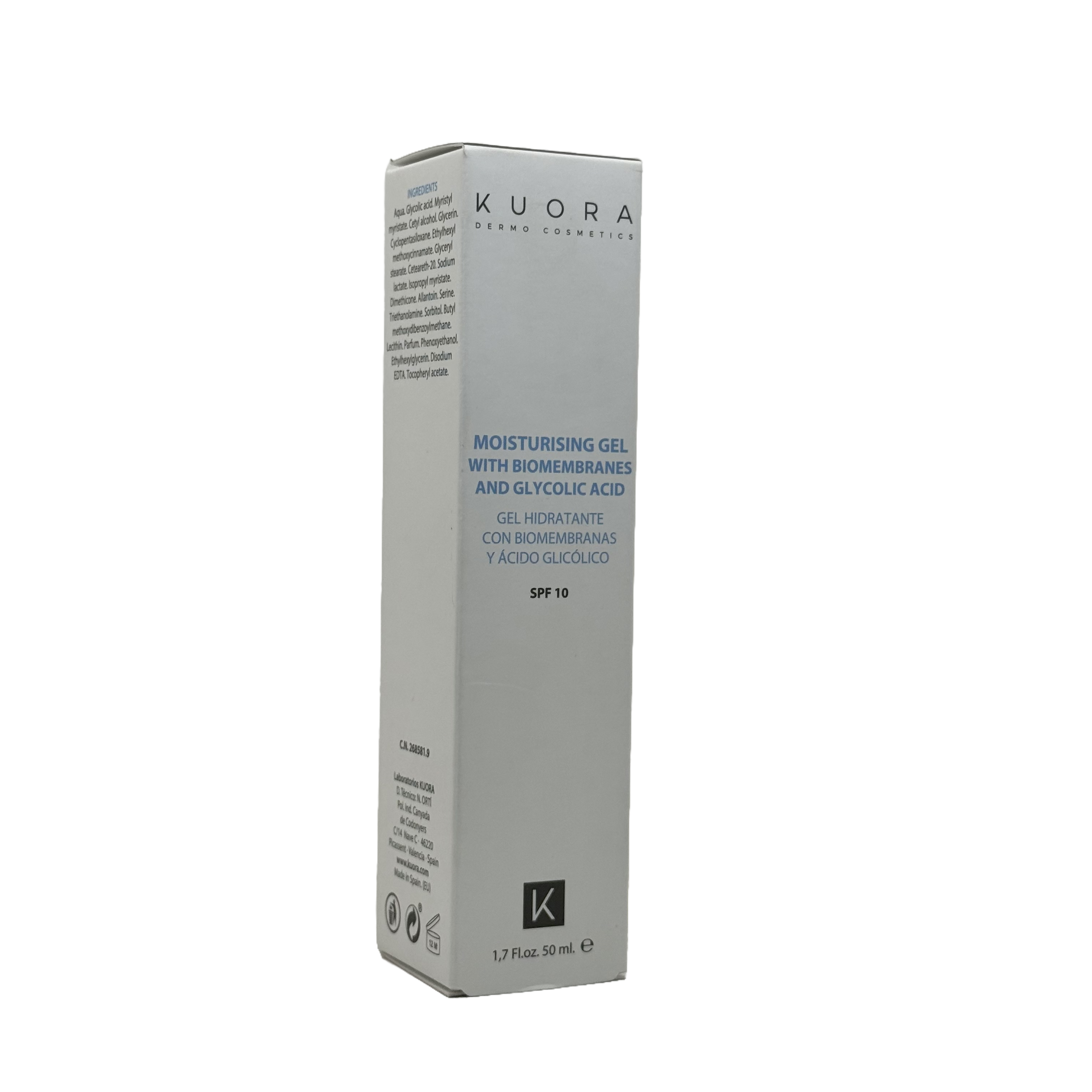 KUORA Moisturising Gel with Biomembranes and Glycolic Acid SPF 10 50ml - كورا جل مرطب مع البيوممبرينز وحمض الجليكوليك SPF 10 حجم 50 مل