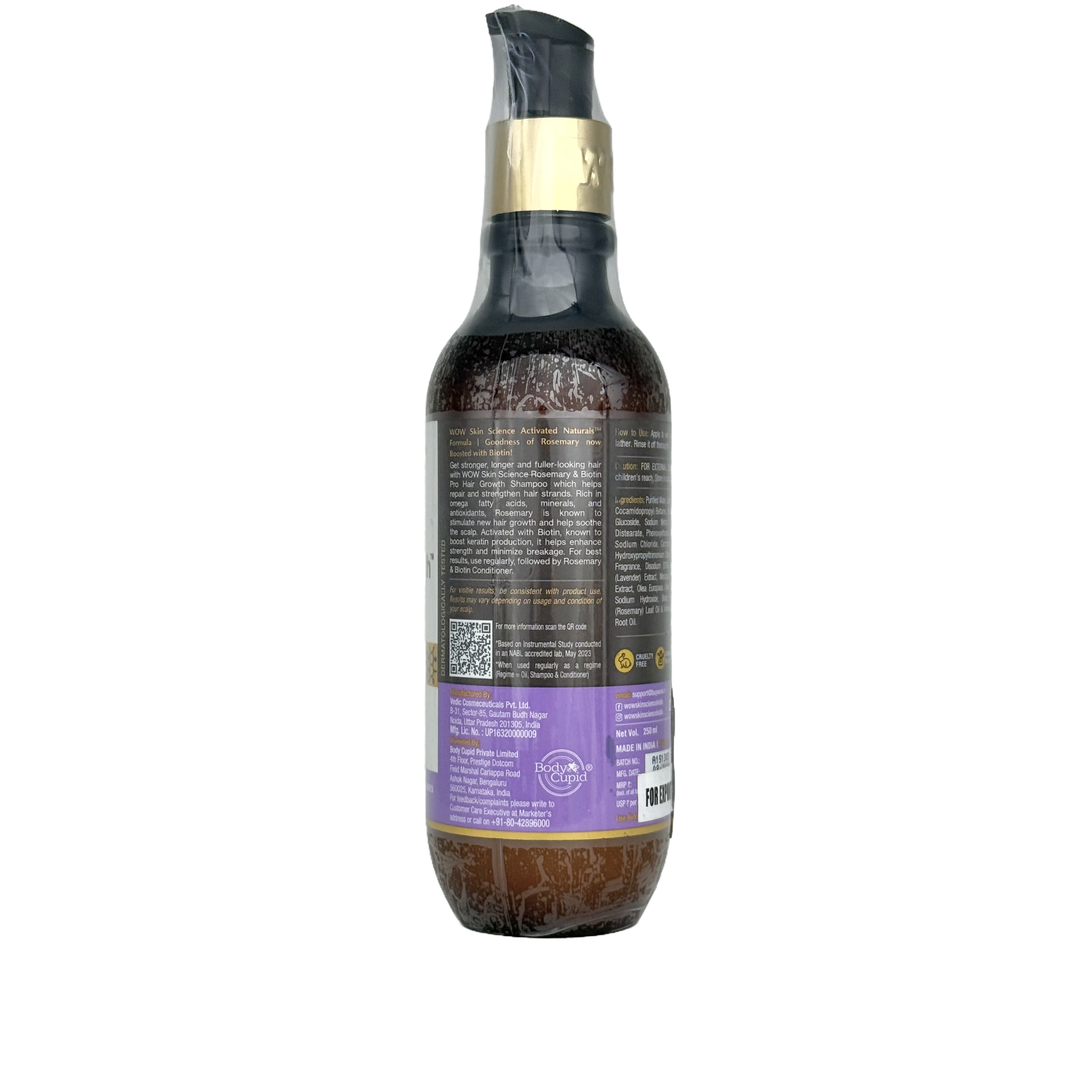 Wow Rosemary With Biotin Shampoo For Hair Growth 250 ML -  شامبو واو بإكليل الجبل والبيوتين لنمو الشعر 250 مل