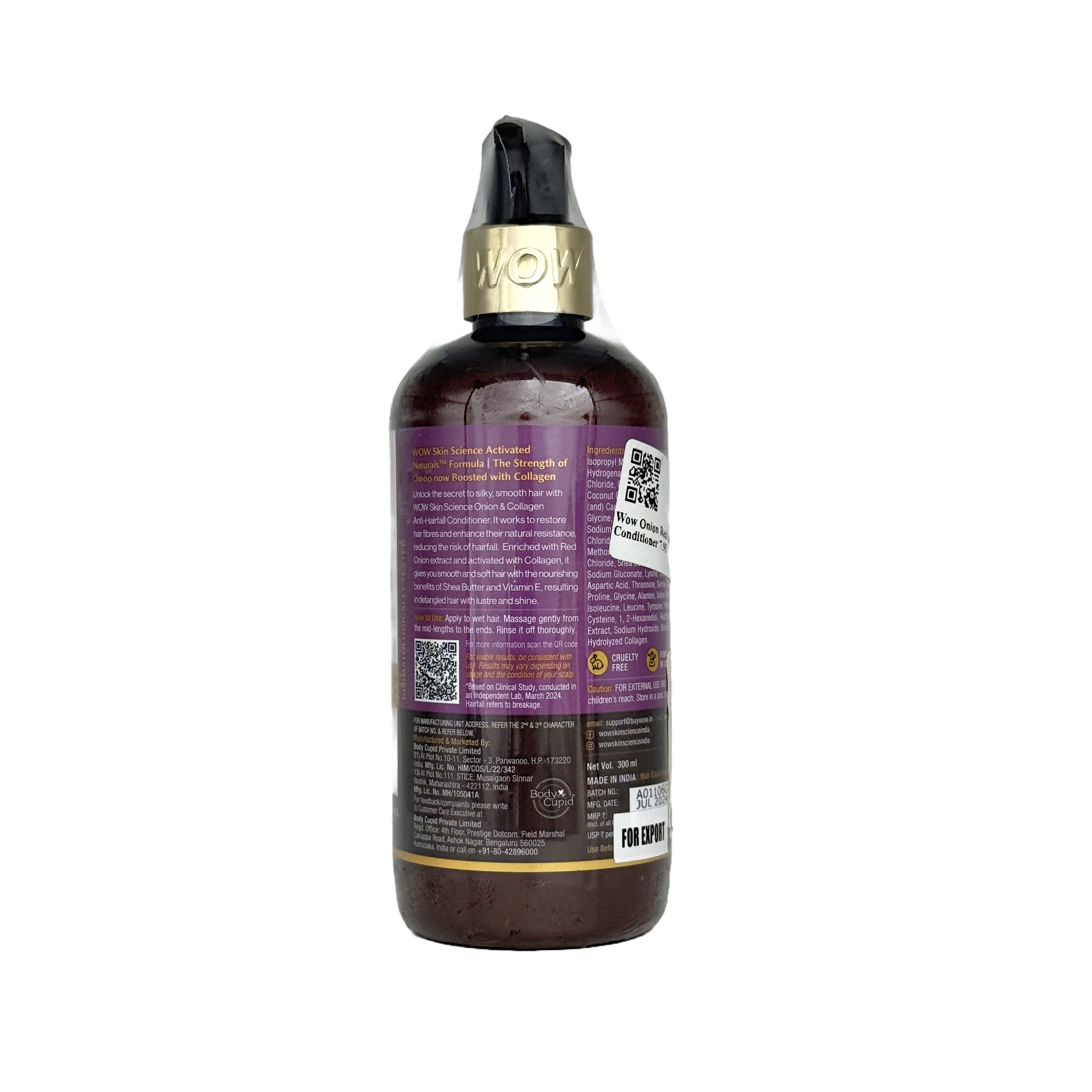 Wow Anti Hairfall Onion Conditioner For Stronger Hair 300 ML - بلسم واو بالبصل المضاد لتساقط الشعر لتقوية الشعر 300 مل
