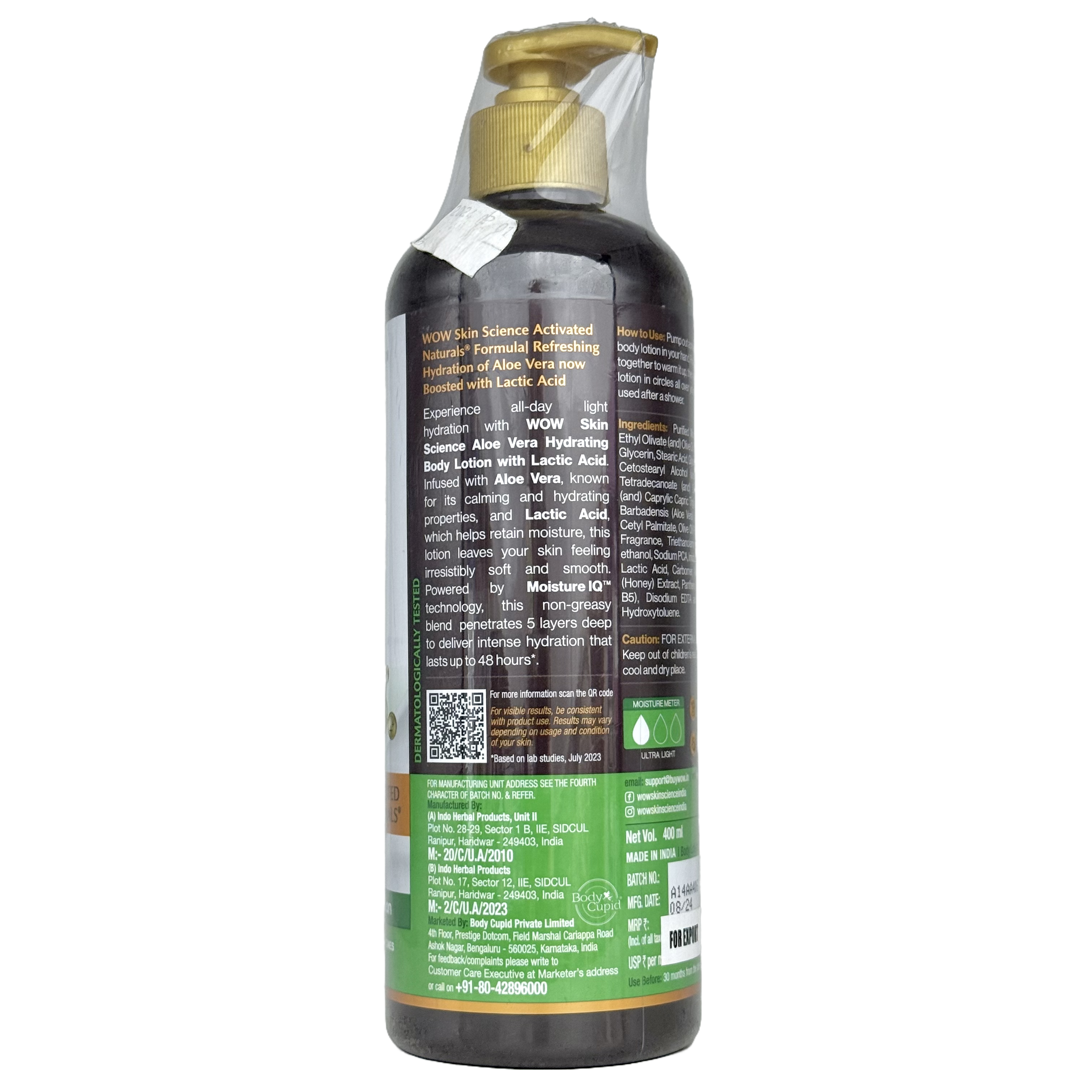 WOW Aloe Vera Hydrating Body Lotion With Lactic Acid 400 Ml - لوشن واو المرطب للجسم بالألوفيرا وحمض اللاكتيك 400 مل
