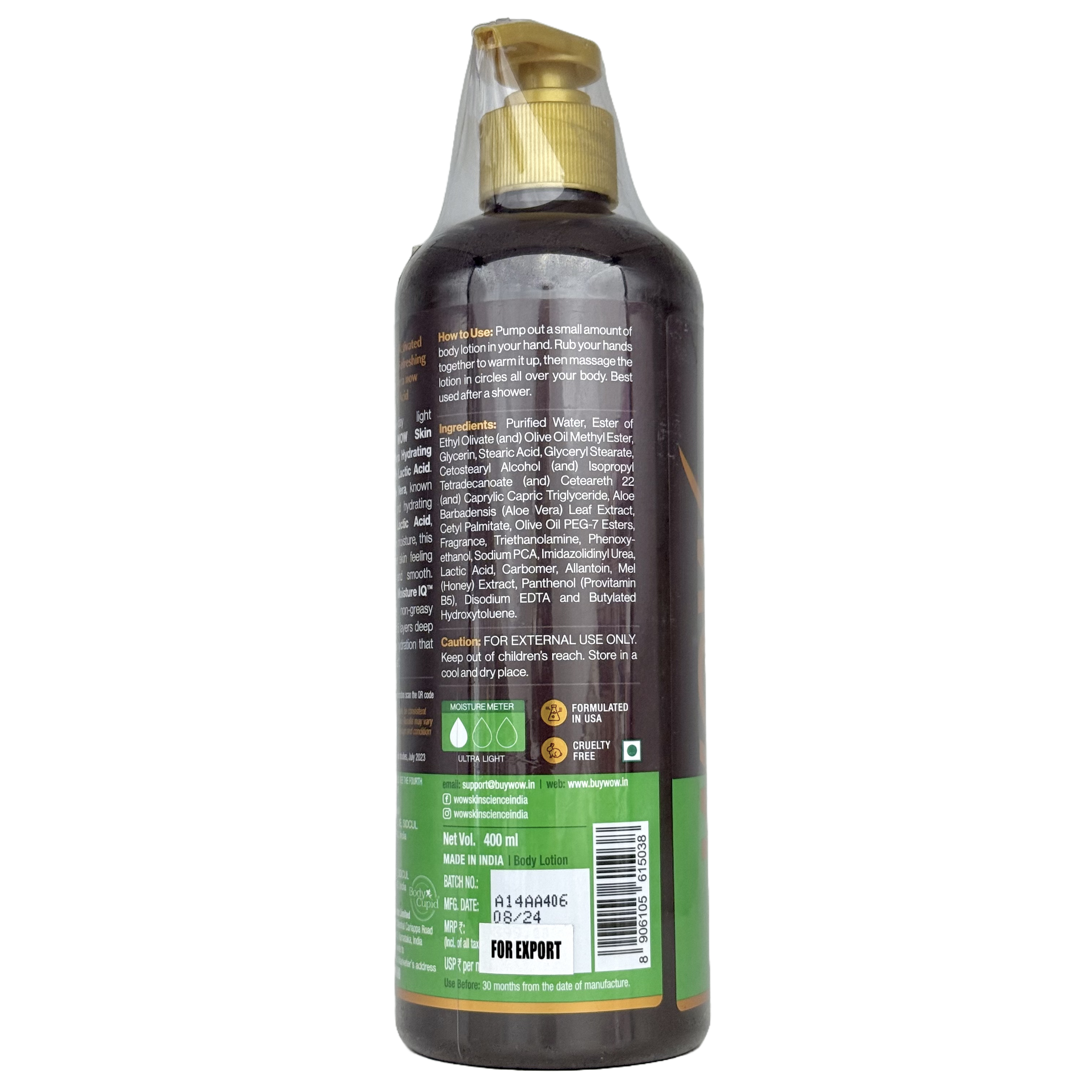 WOW Aloe Vera Hydrating Body Lotion With Lactic Acid 400 Ml - لوشن واو المرطب للجسم بالألوفيرا وحمض اللاكتيك 400 مل