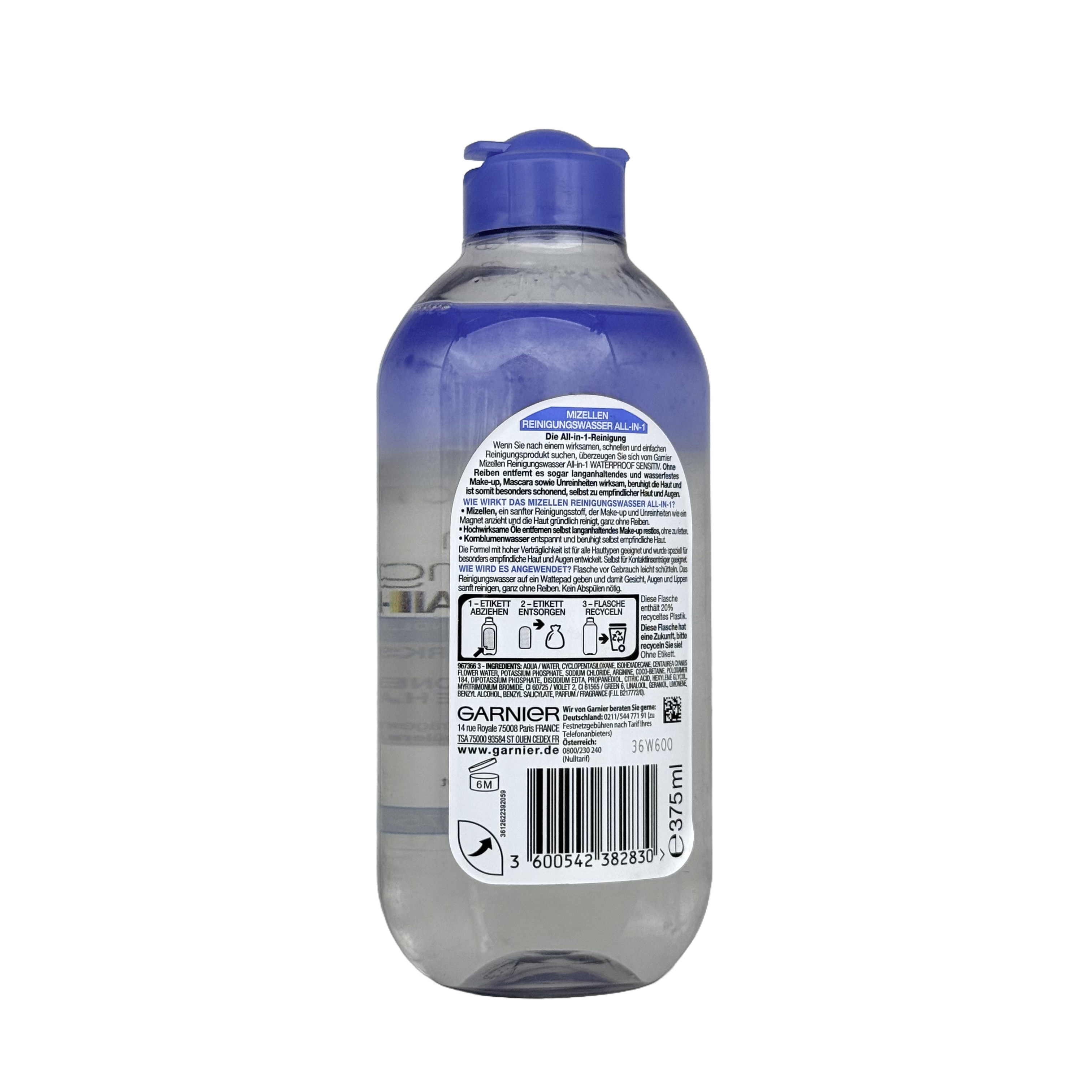 Garnier Micellar Cleansing Water All in 1 Waterproof 375ml - ماء غارنييه ميسيلار منظف الكل في واحد المقاوم للماء 375 مل