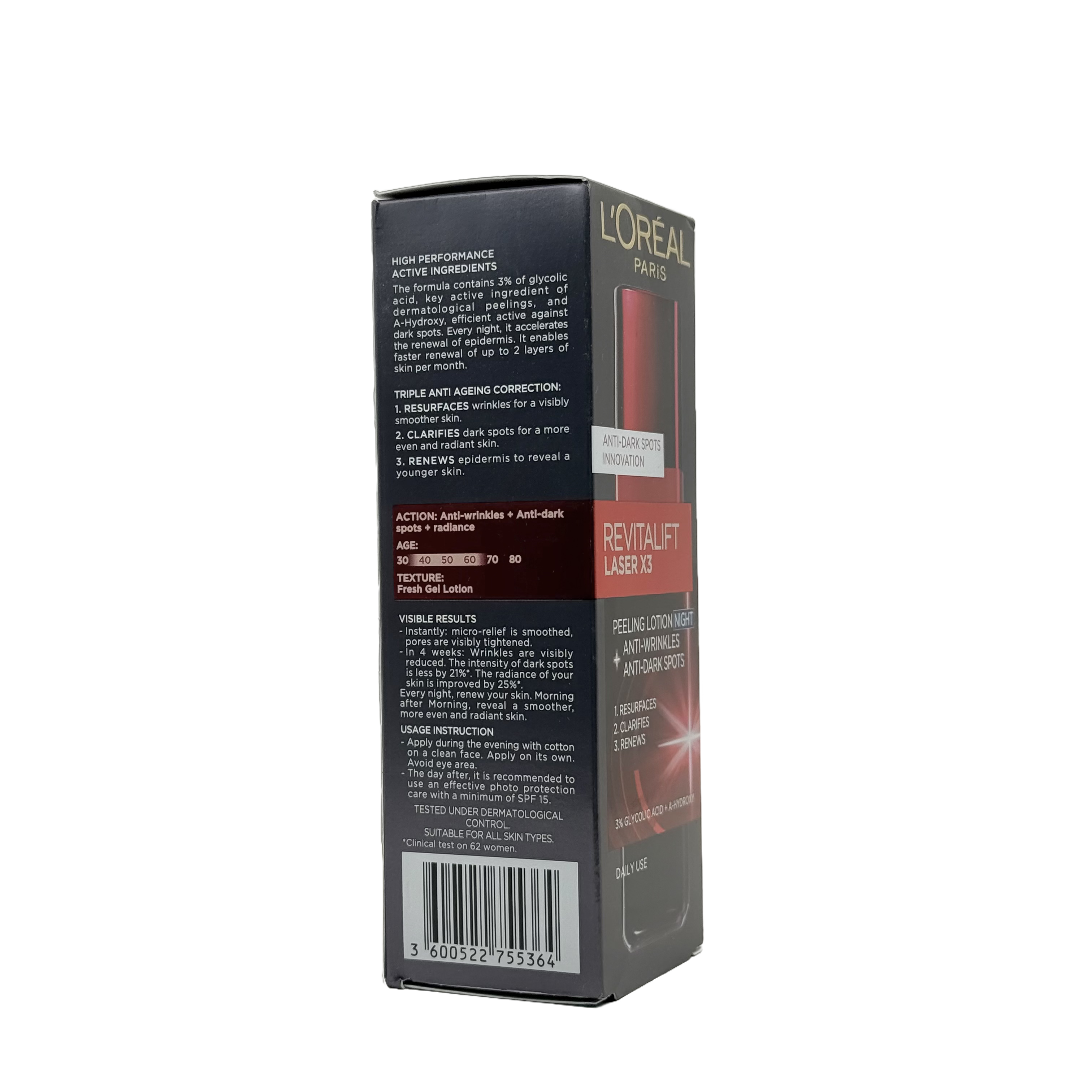 Loreal Revitalift Laser X3 Peeling Lotion Night 125ml - لوشن لوريال ريفيتاليفت ليزر X3 المقشر الليلي 125 مل