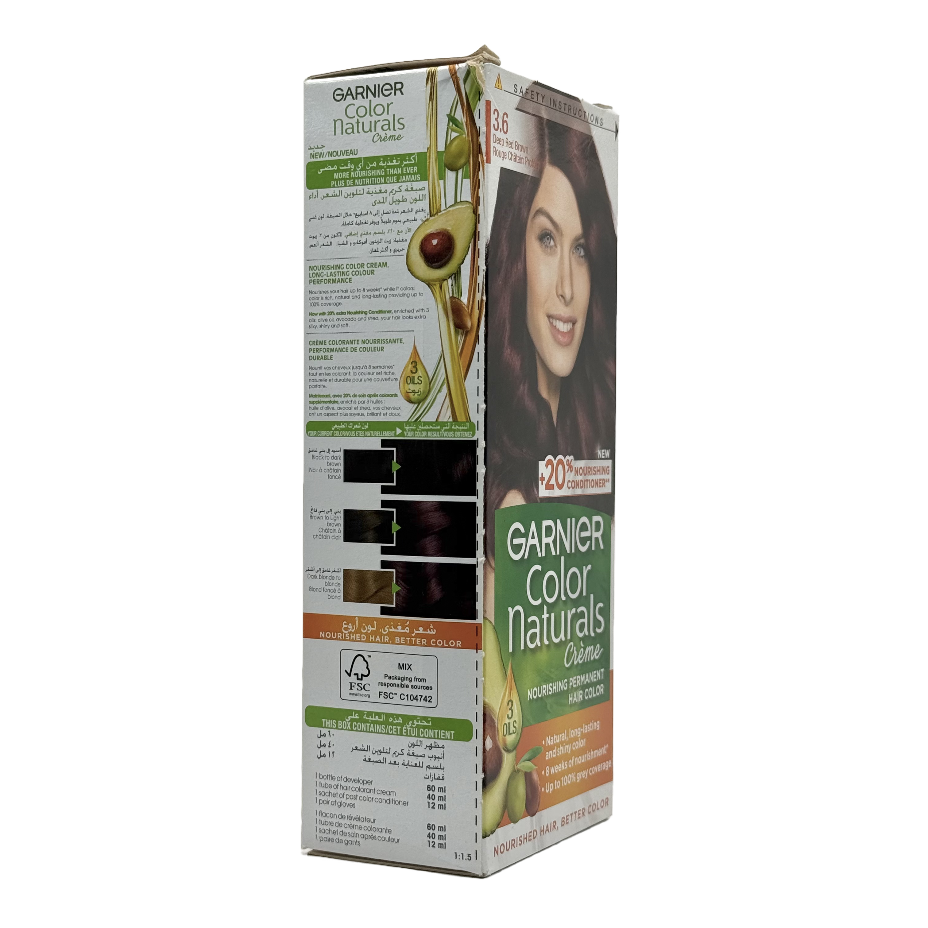 Garnier Color Naturals 3.6 Deep Red Brown Permanent Hair Color Cream - غارنييه كولور ناتشورلز 3.6 بني أحمر داكن كريم صبغة شعر دائمة