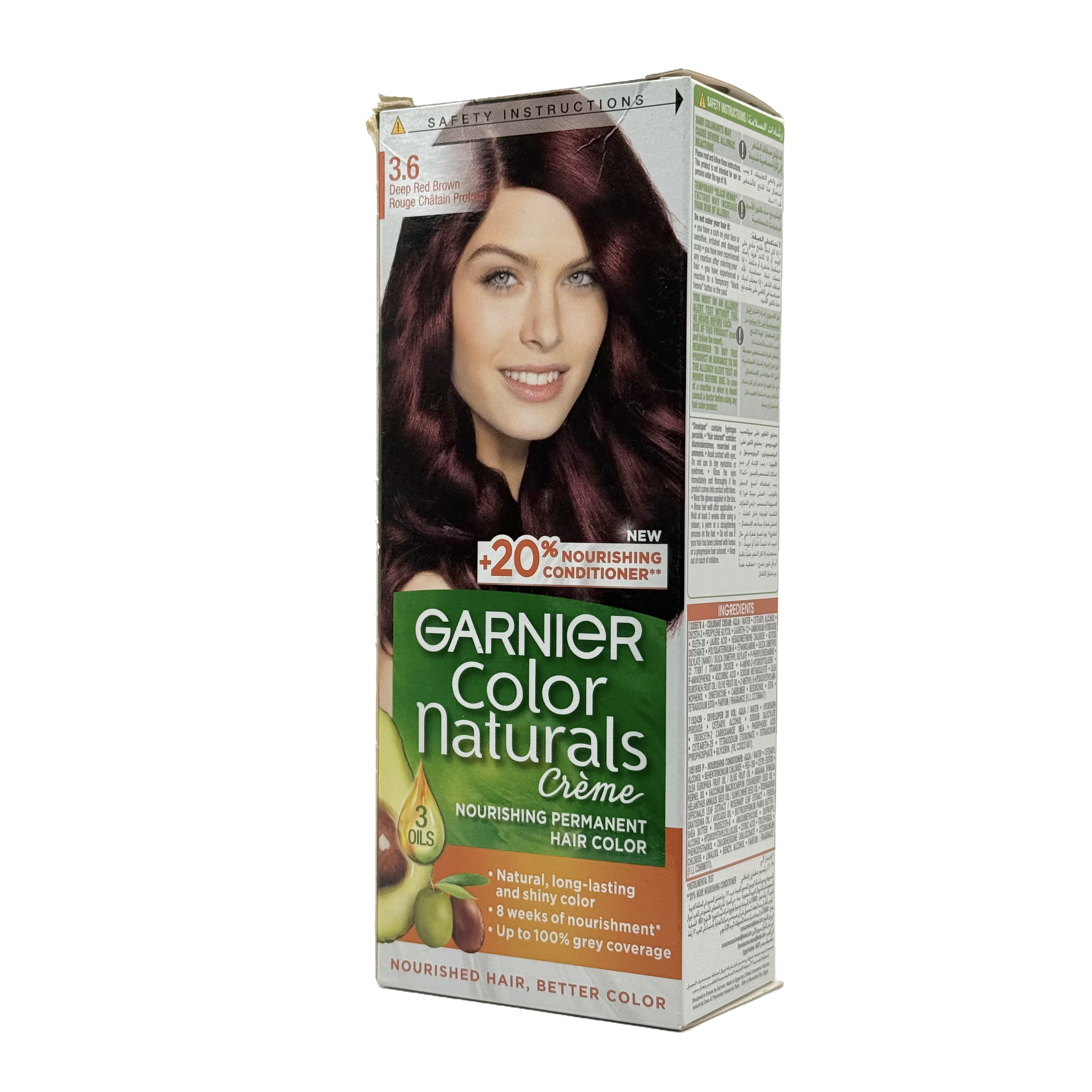 Garnier Color Naturals 3.6 Deep Red Brown Permanent Hair Color Cream - غارنييه كولور ناتشورلز 3.6 بني أحمر داكن كريم صبغة شعر دائمة