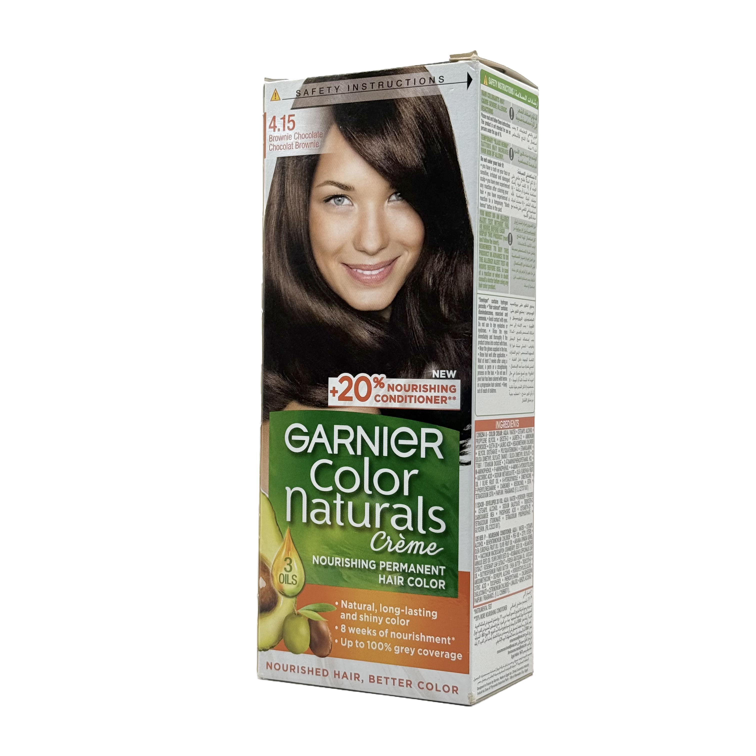 Garnier Color Naturals 4.15 Brownie Chocolate Permanent Hair Color Cream - غارنييه كولور ناتشورلز 4.15 بني شوكولاتة كريم صبغة شعر دائمة