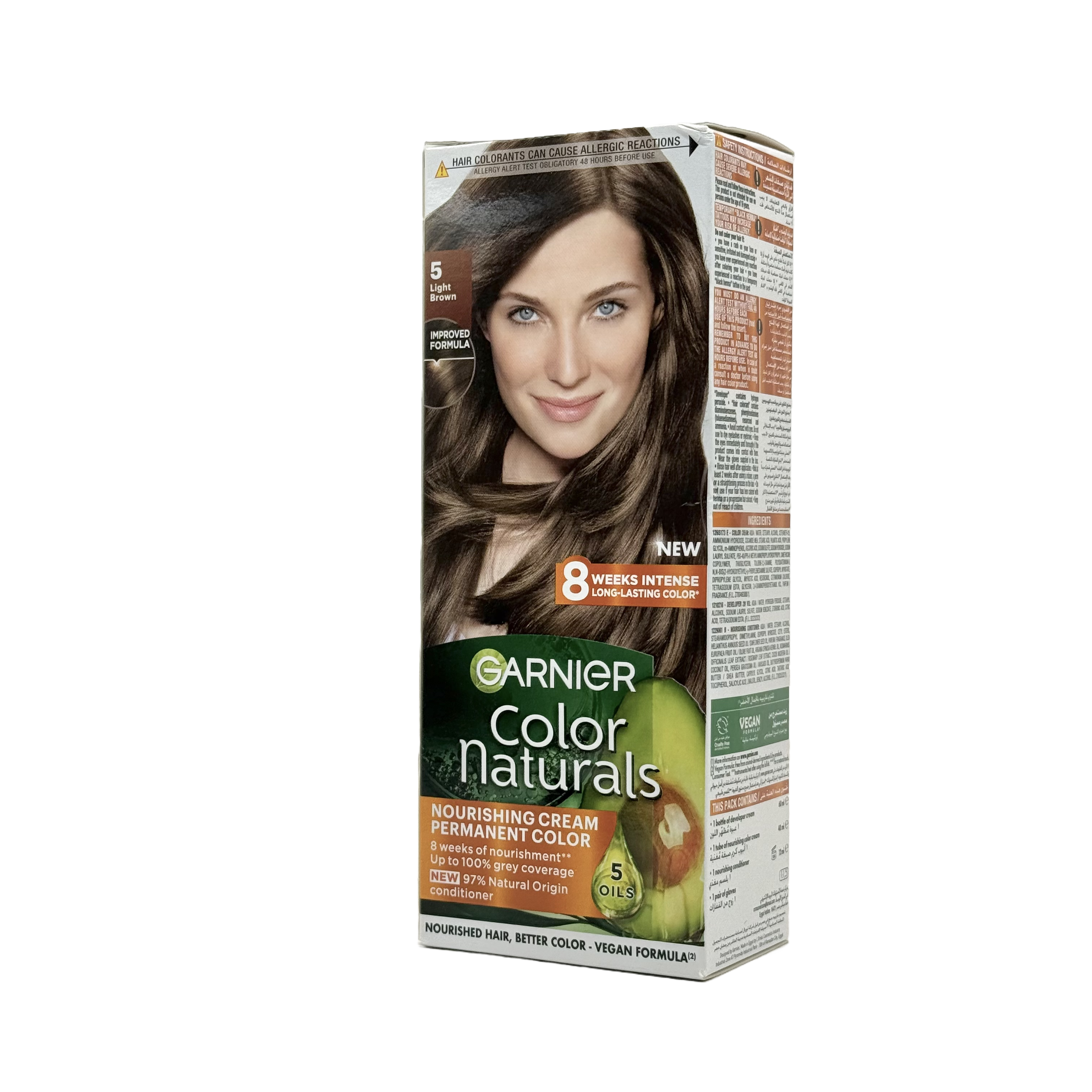 Garnier Color Naturals 5.0 Light Brown Permanent Hair Color Cream - غارنييه كولور ناتشورلز 5.0 بني فاتح كريم صبغة شعر دائمة