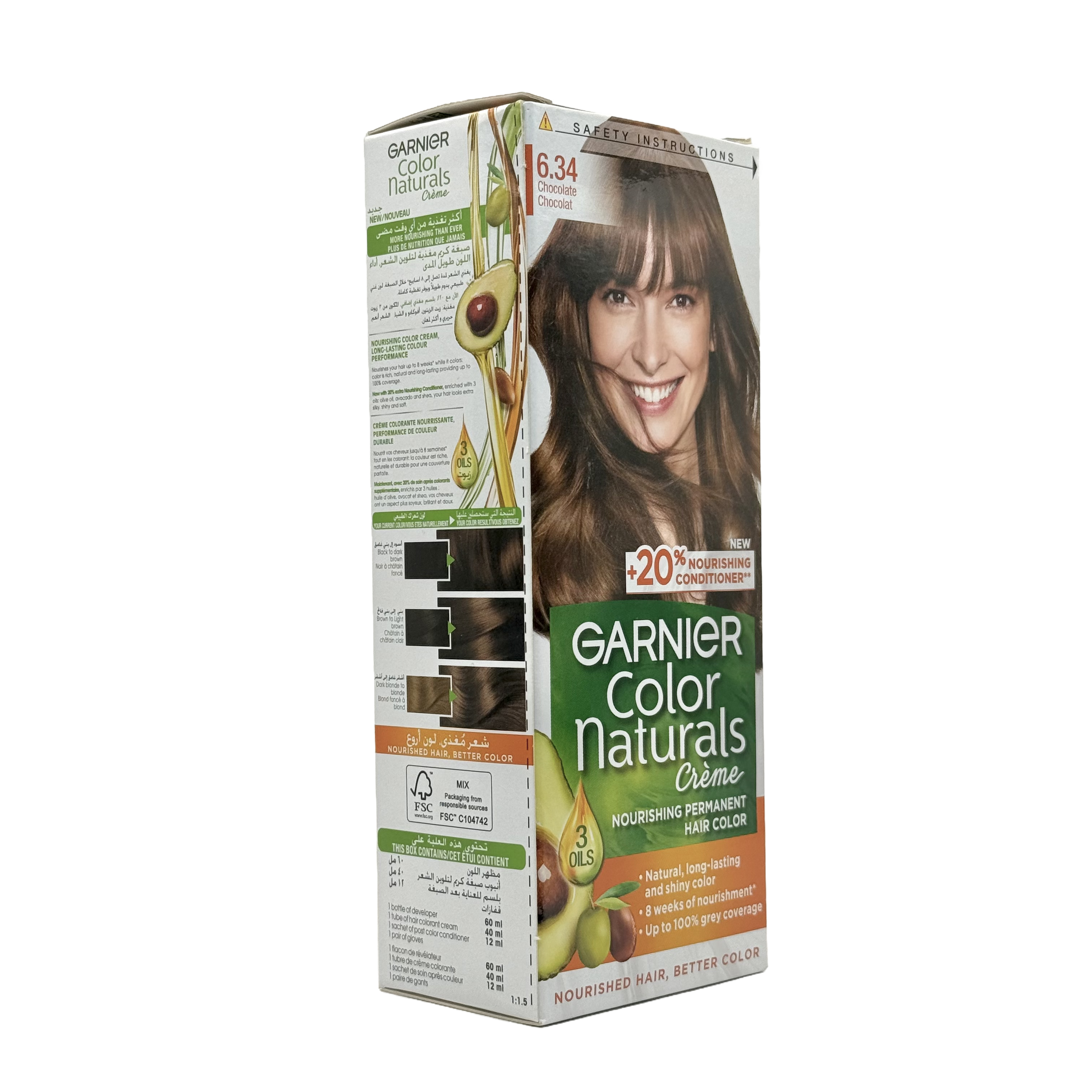 Garnier Color Naturals 6.34 Chocolate Permanent Hair Color Cream - غارنييه كولور ناتشورلز 6.34 شوكولاتة كريم صبغة شعر دائمة