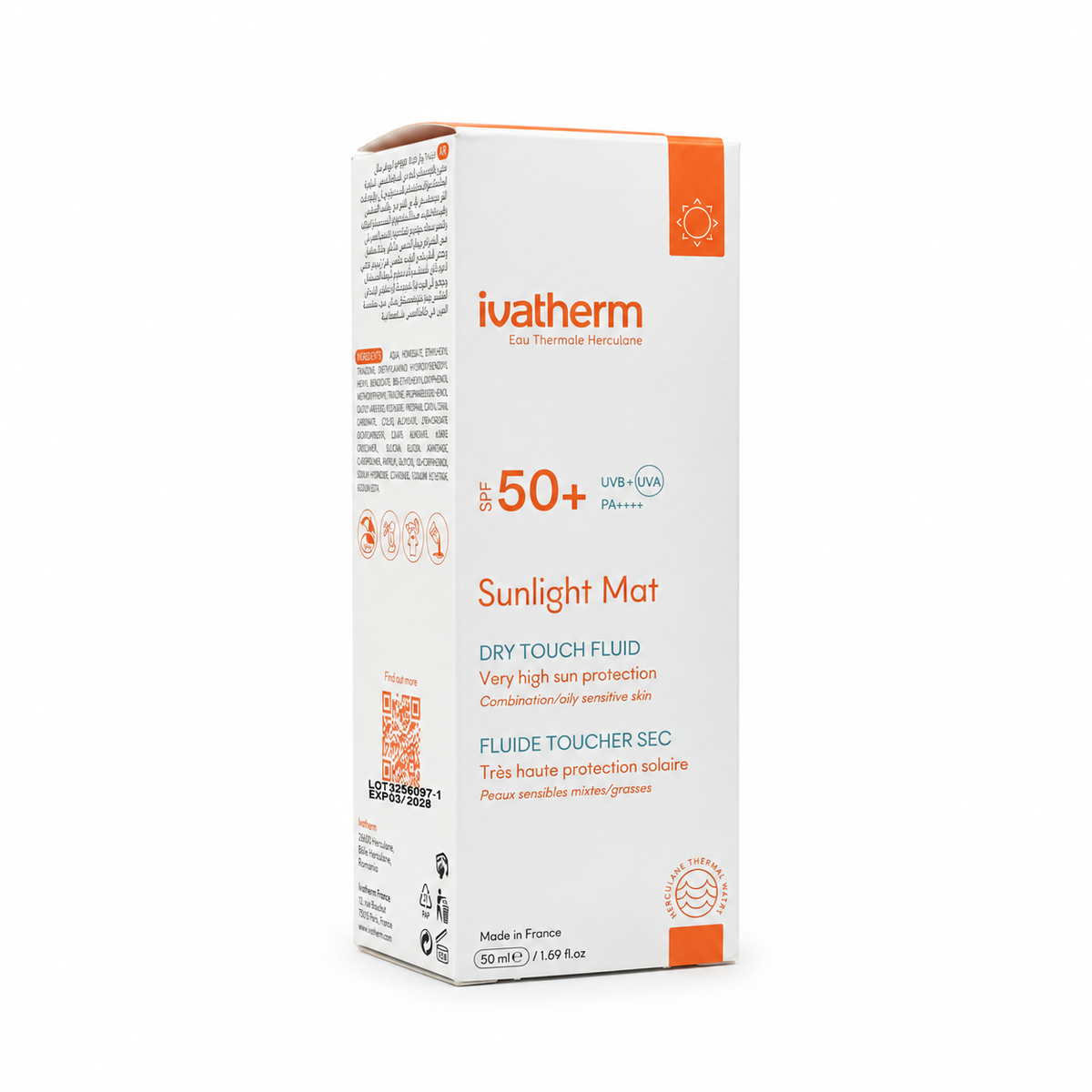Ivatherm Sunlight Mat Dry Touch Tinted Fluid SPF50+ 50ml - إيفاثيرم صن لايت مات دراي تاتش فلويد ملون SPF50+ 50 مل